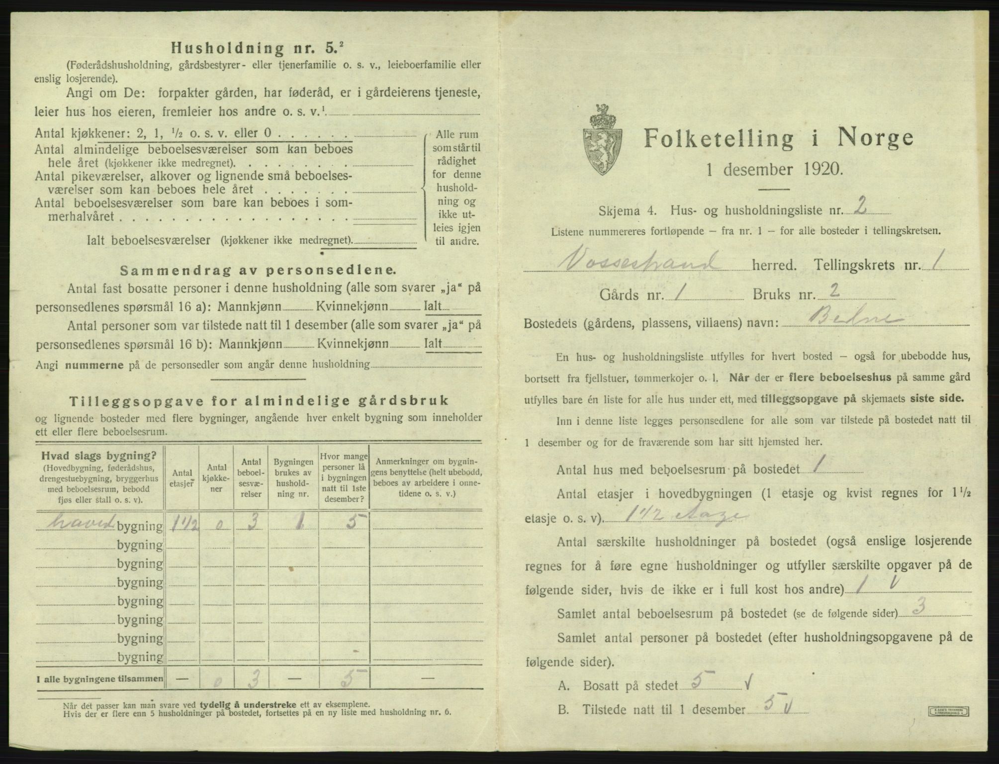 SAB, Folketelling 1920 for 1236 Vossestrand herred, 1920, s. 40