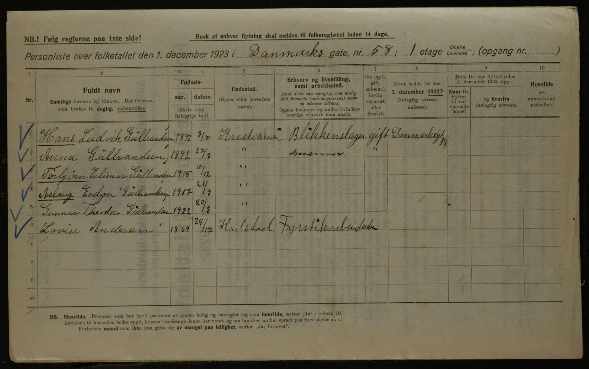 OBA, Kommunal folketelling 1.12.1923 for Kristiania, 1923, s. 16864