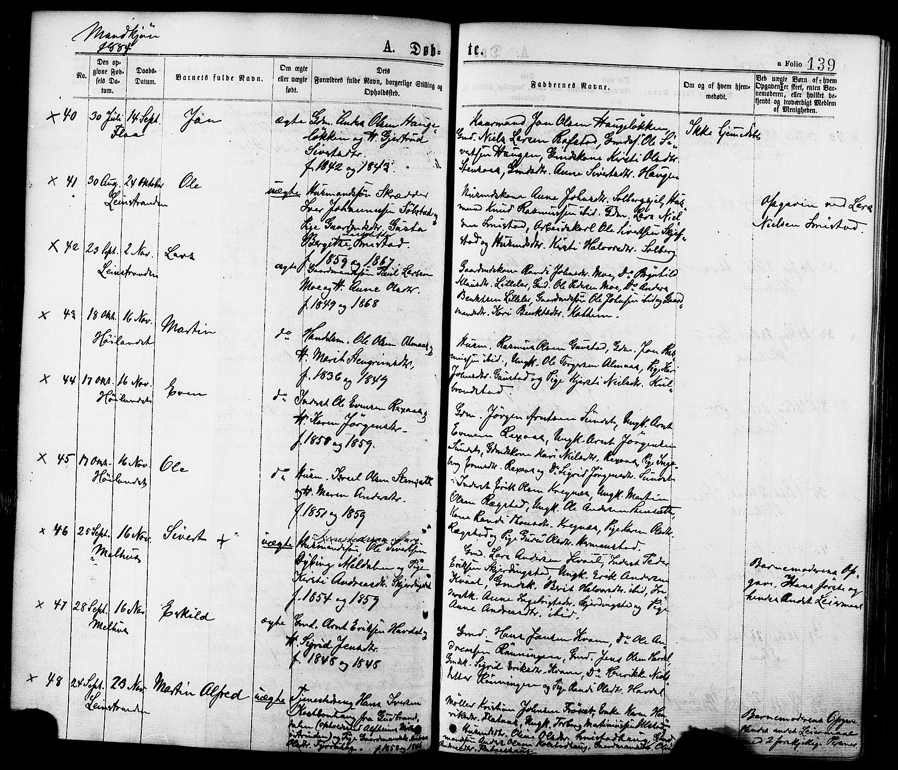 Ministerialprotokoller, klokkerbøker og fødselsregistre - Sør-Trøndelag, SAT/A-1456/691/L1079: Ministerialbok nr. 691A11, 1873-1886, s. 139
