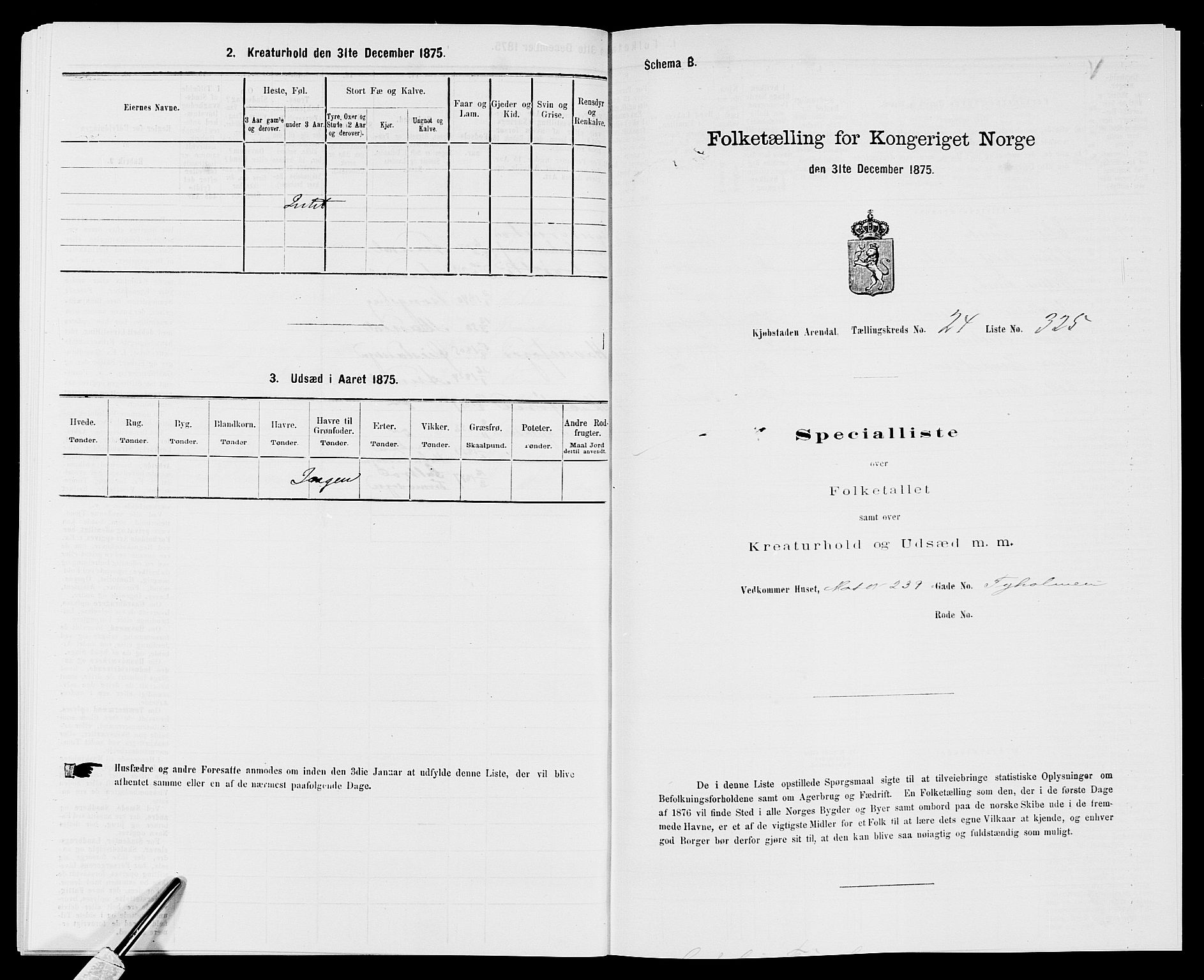 SAK, Folketelling 1875 for 0903P Arendal prestegjeld, 1875, s. 754