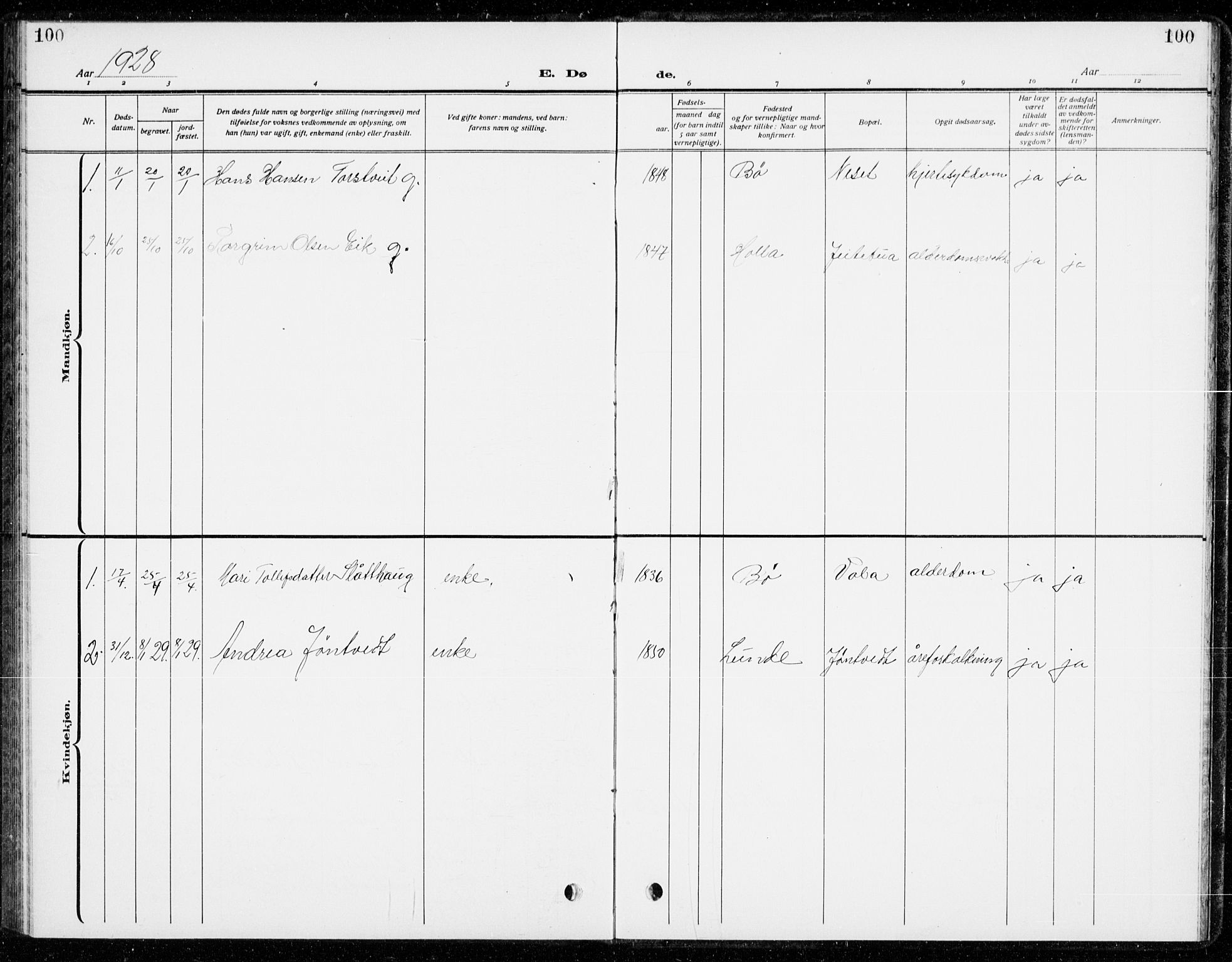Holla kirkebøker, AV/SAKO-A-272/G/Gb/L0003: Klokkerbok nr. II 3, 1914-1941, s. 100
