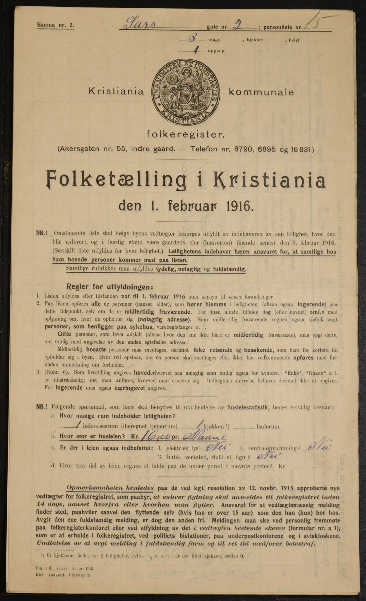 OBA, Kommunal folketelling 1.2.1916 for Kristiania, 1916, s. 91415