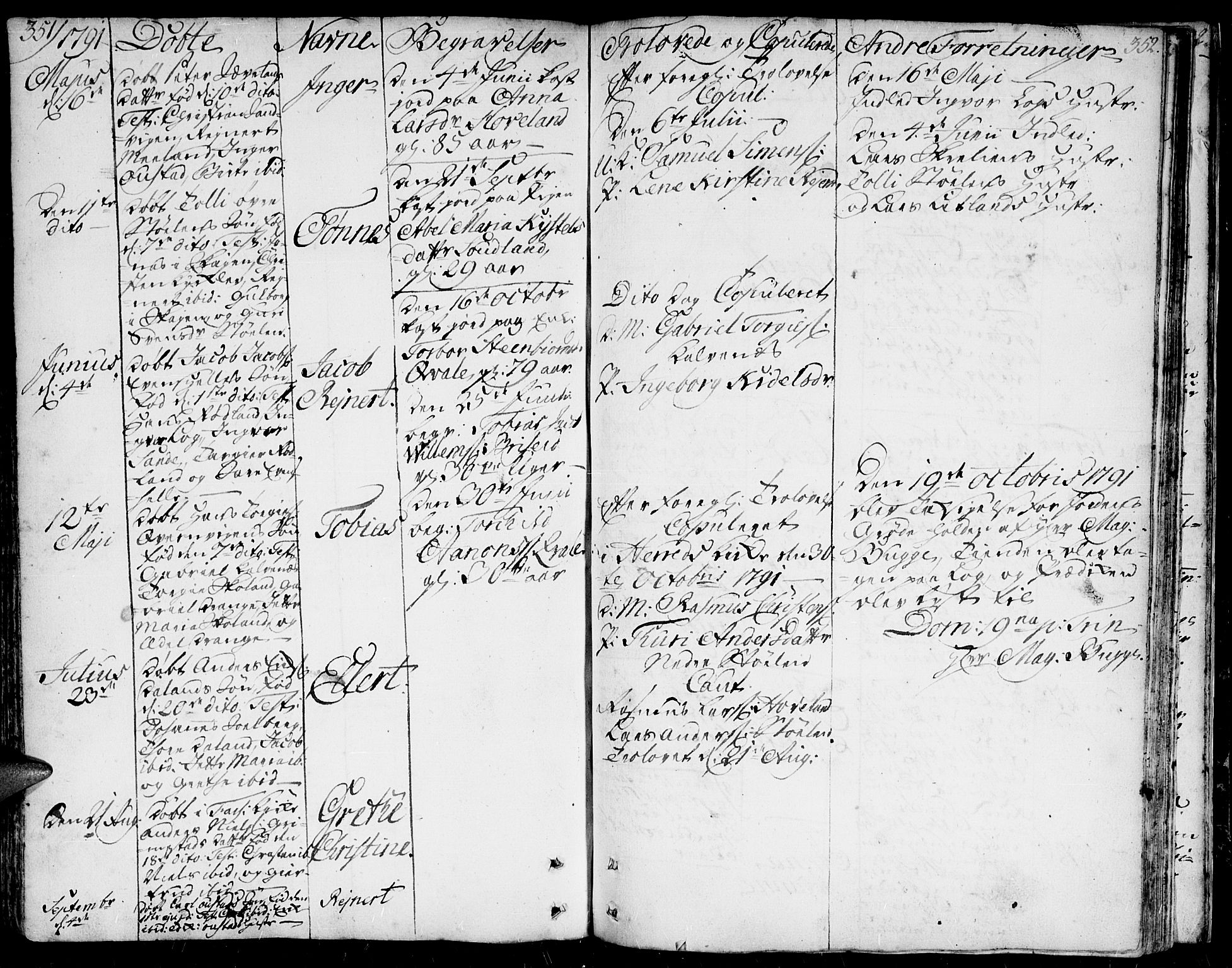 Herad sokneprestkontor, AV/SAK-1111-0018/F/Fa/Faa/L0001: Ministerialbok nr. A 1 /1, 1768-1799, s. 351-352