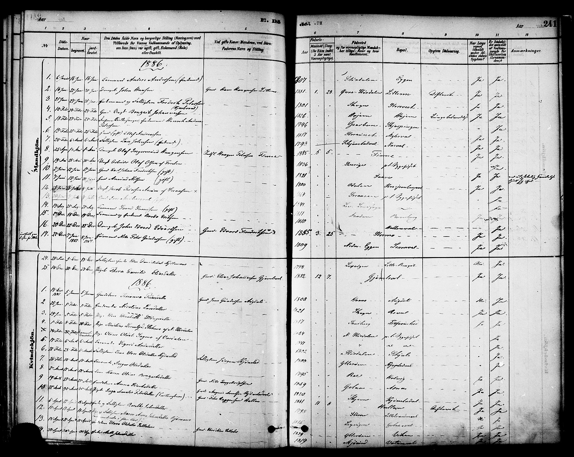 Ministerialprotokoller, klokkerbøker og fødselsregistre - Nord-Trøndelag, SAT/A-1458/717/L0159: Ministerialbok nr. 717A09, 1878-1898, s. 241
