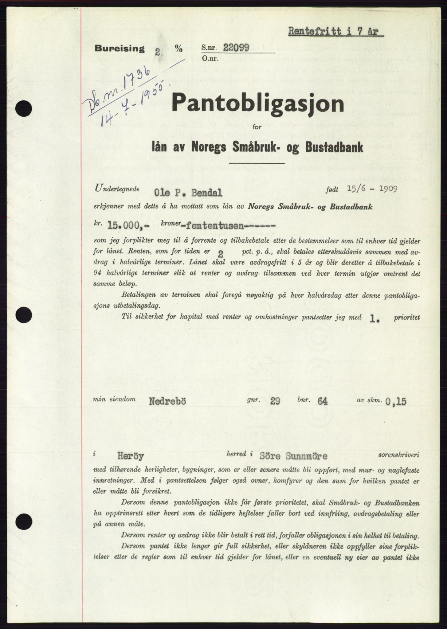 Søre Sunnmøre sorenskriveri, SAT/A-4122/1/2/2C/L0127: Pantebok nr. 15B, 1955-1955, Dagboknr: 1736/1955
