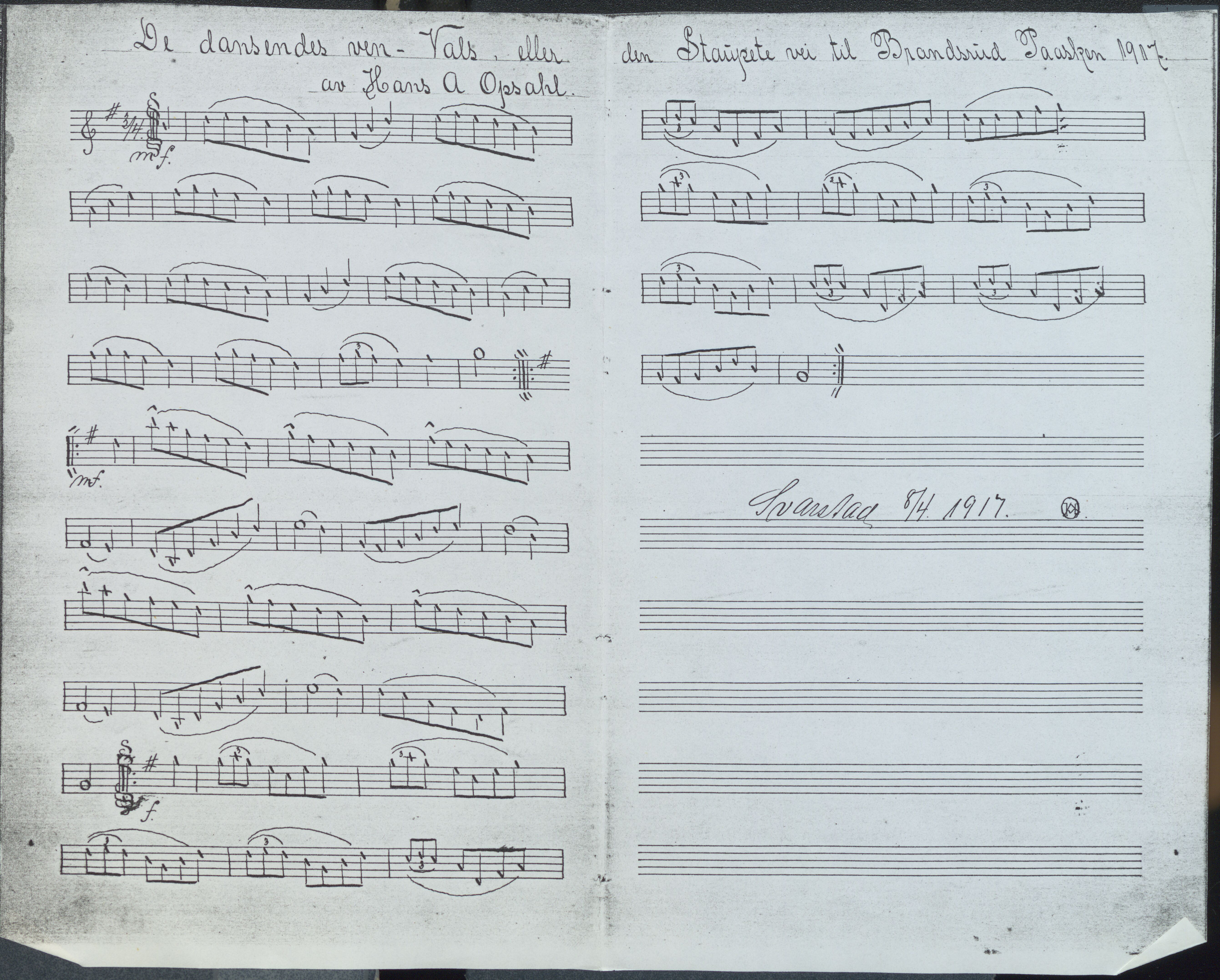 Sa 42 - Storgårds- og folkemusikk fra Klokkergården (Lardal bygdetun), VEMU/A-2514/F/L0001/0006: Originale håndskrevne, trykte og kopierte noter og notebøker, hefter, brev m.m. / Noter etter Hans Andreassen Opsahl, Lardal, 1820-1920