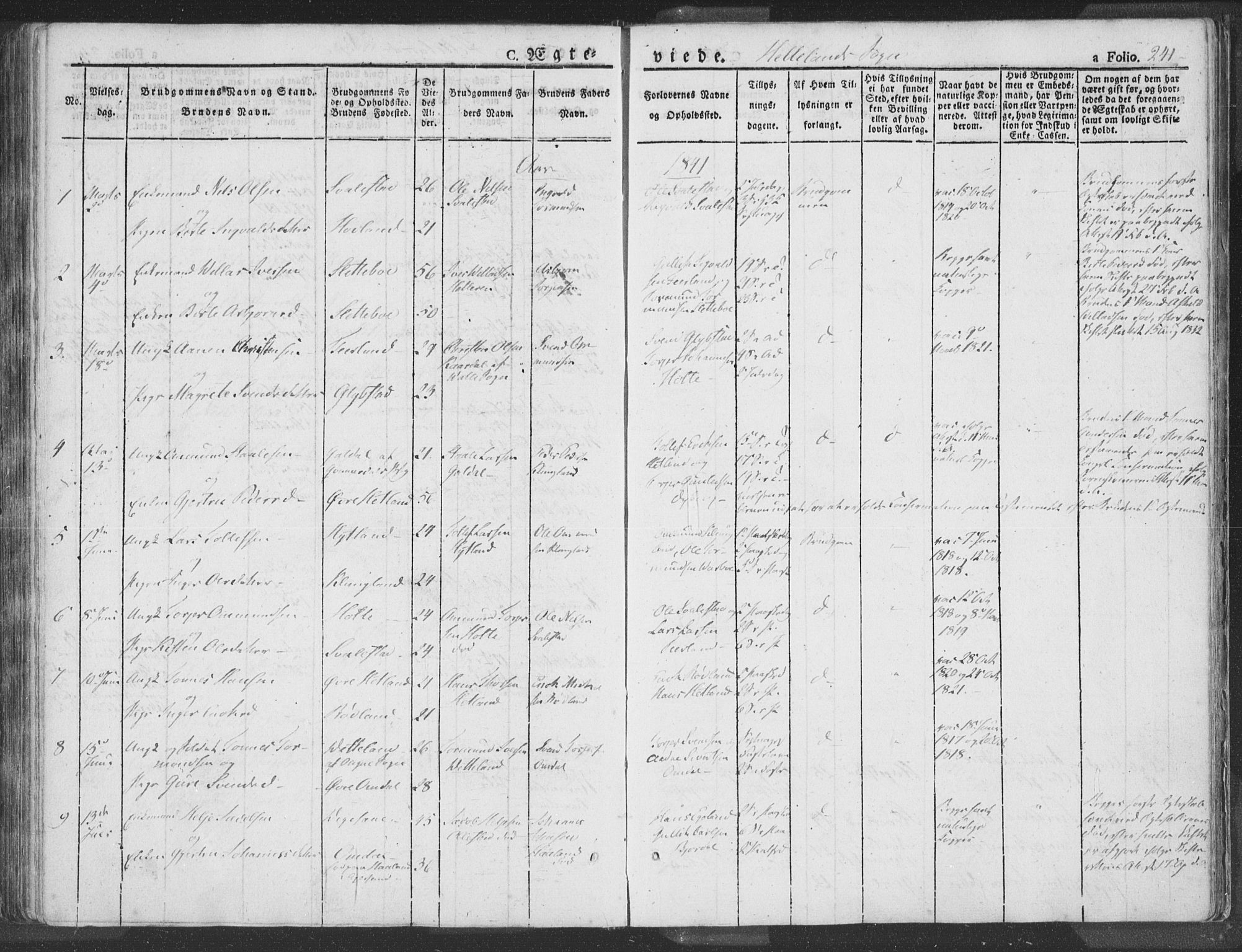 Helleland sokneprestkontor, SAST/A-101810: Ministerialbok nr. A 6.1, 1834-1863, s. 241