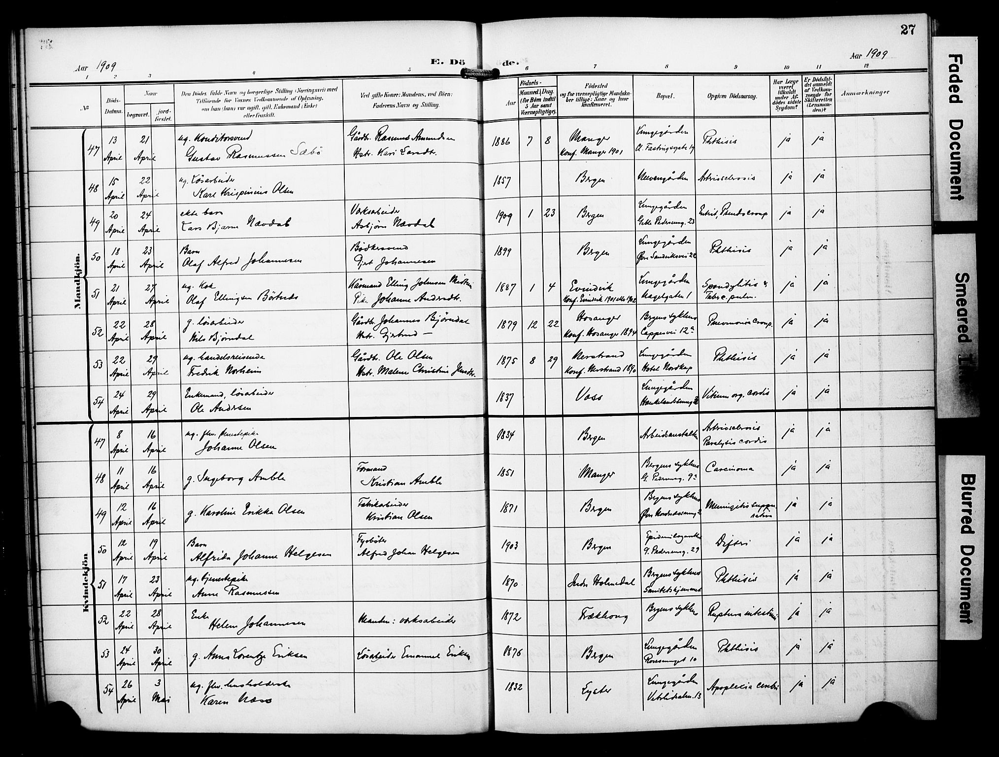 Bergen kommunale pleiehjem - stiftelsespresten, AV/SAB-A-100281: Ministerialbok nr. A 6, 1908-1920, s. 27