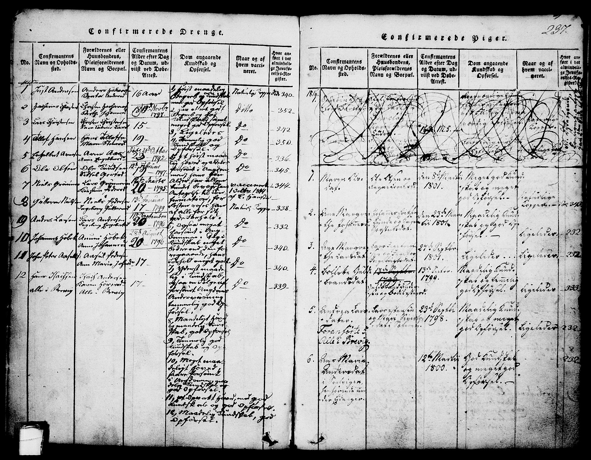 Brevik kirkebøker, AV/SAKO-A-255/G/Ga/L0001: Klokkerbok nr. 1, 1814-1845, s. 237