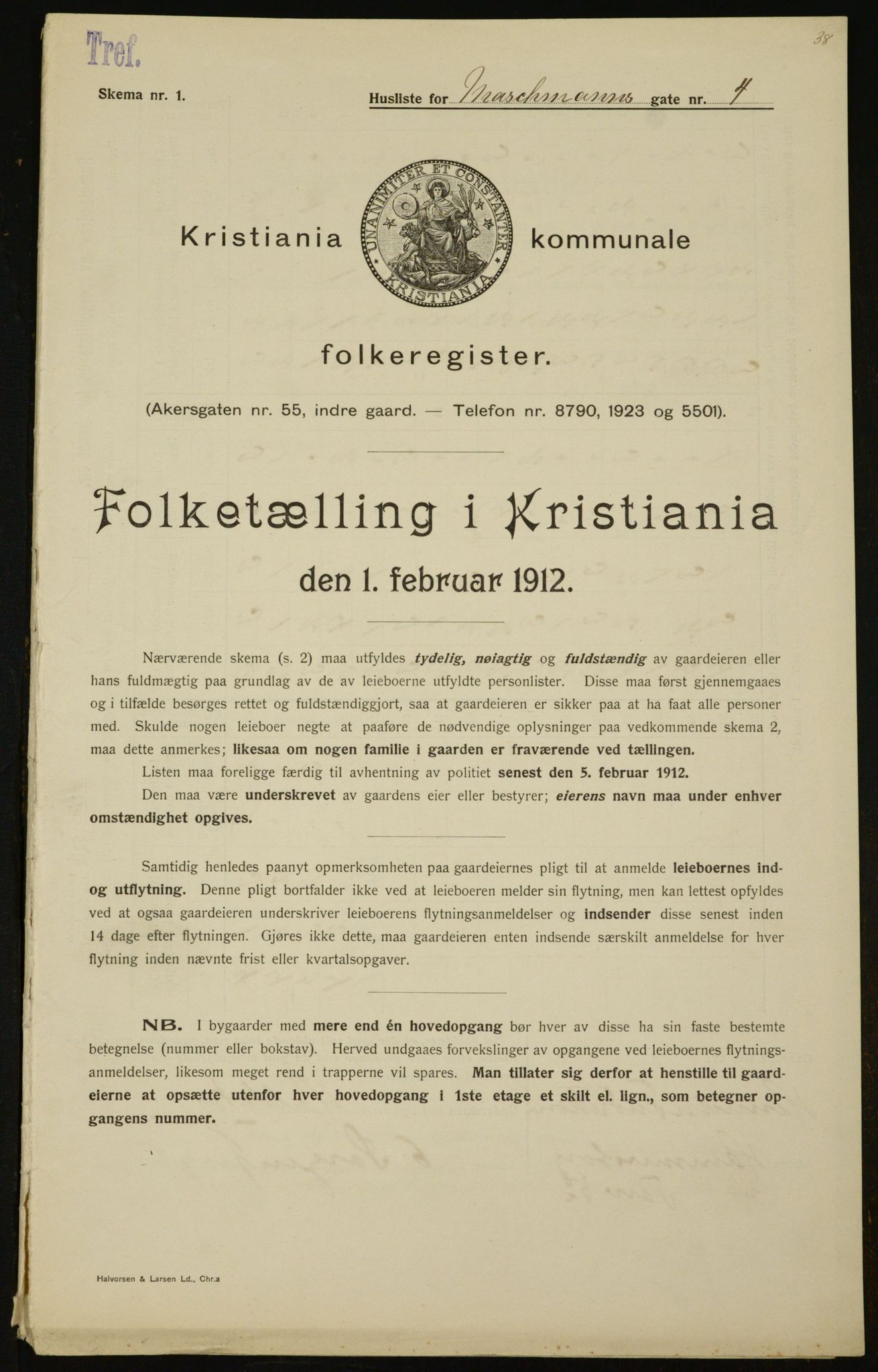 OBA, Kommunal folketelling 1.2.1912 for Kristiania, 1912, s. 65170