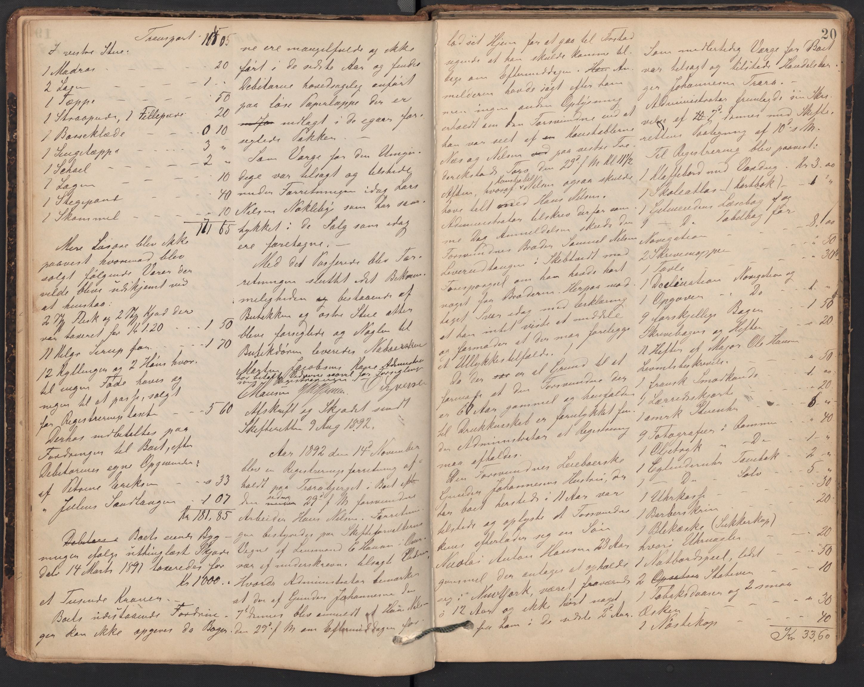 Glemmen lensmannskontor, AV/SAO-A-10123/H/Ha/Hab/L0004: Registreringsprotokoller, 1891-1899, s. 20