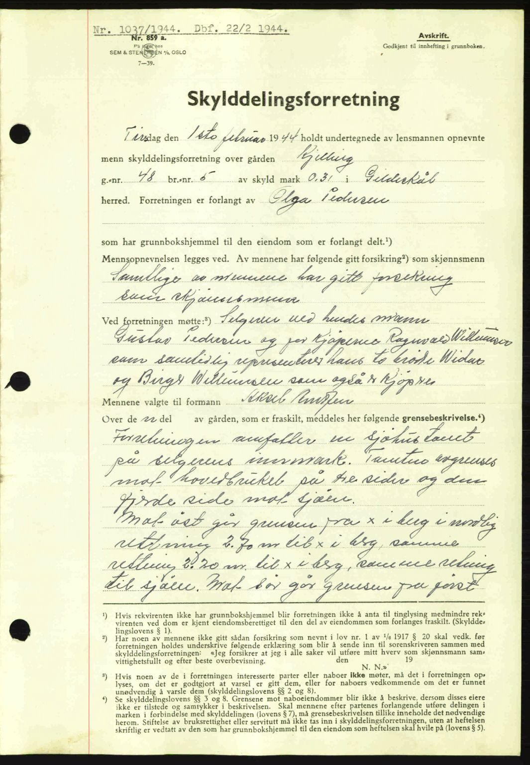 Salten sorenskriveri, SAT/A-4578/1/2/2C: Pantebok nr. A14-15, 1943-1945, Dagboknr: 1037/1944