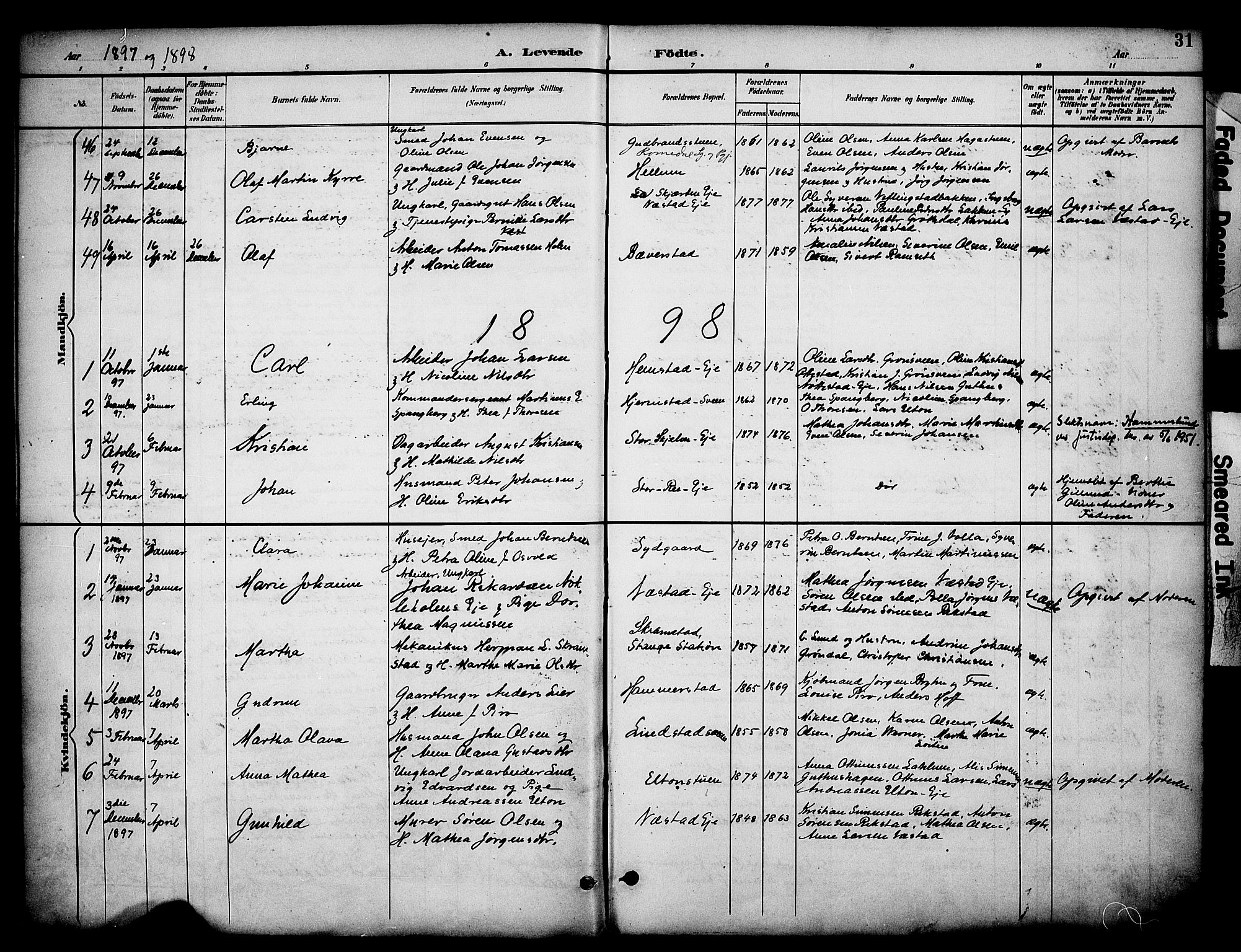 Stange prestekontor, AV/SAH-PREST-002/K/L0020: Ministerialbok nr. 20, 1894-1905, s. 31