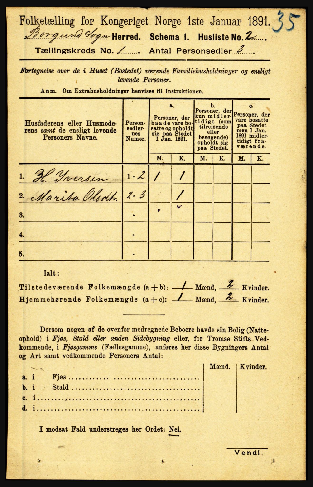 RA, Folketelling 1891 for 1423 Borgund herred, 1891, s. 15