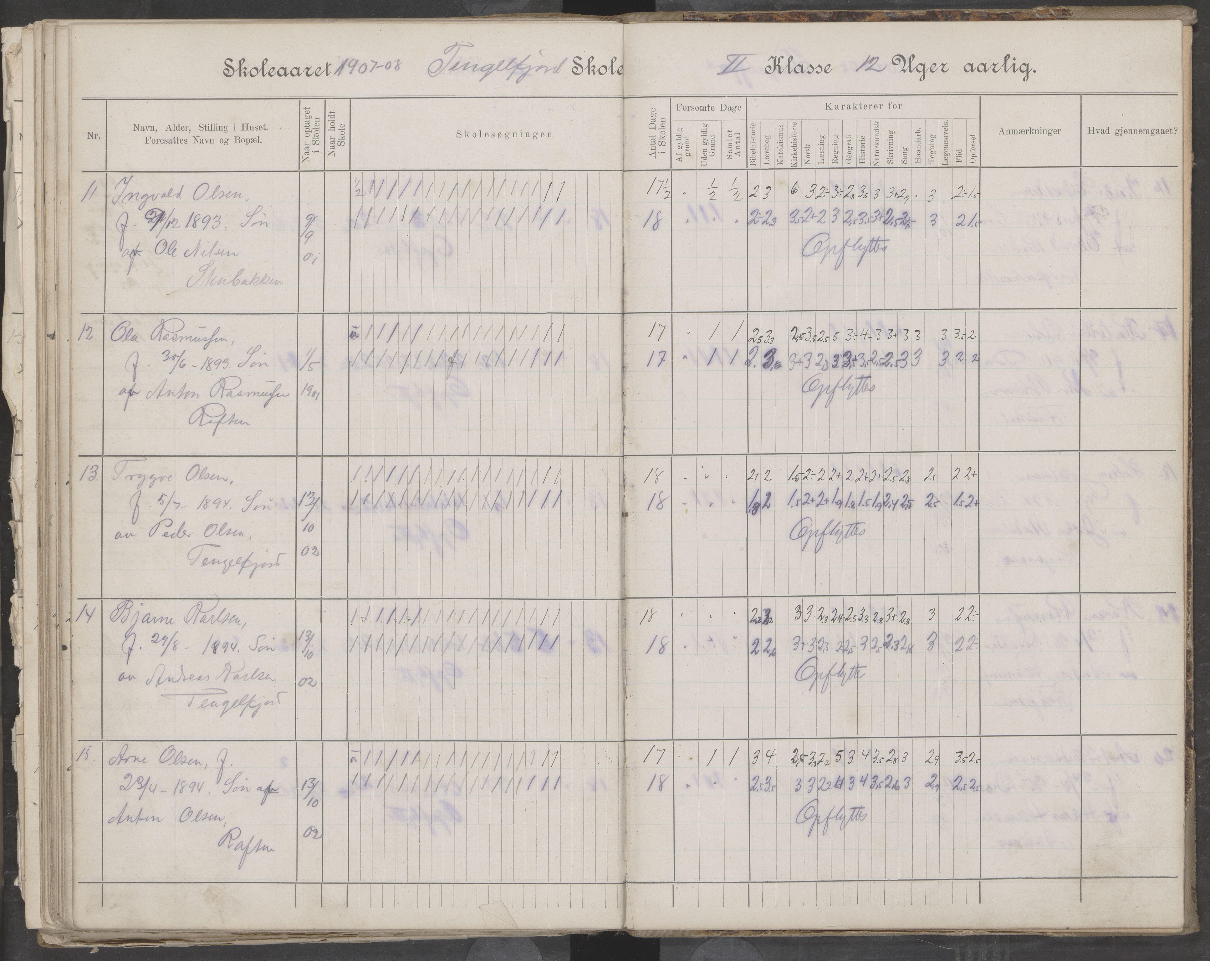 Hadsel kommune. Tengelfjord skolekrets, AIN/K-18660.510.04/G/L0001: Skoleprotokoll for Tengelfjord skole, 1899-1908