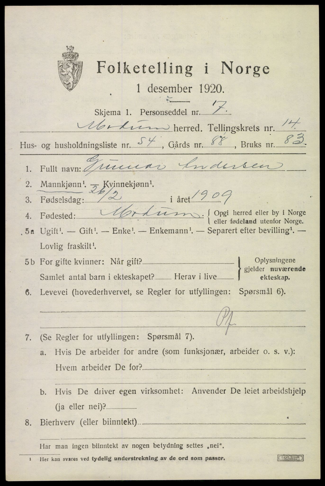 SAKO, Folketelling 1920 for 0623 Modum herred, 1920, s. 16689