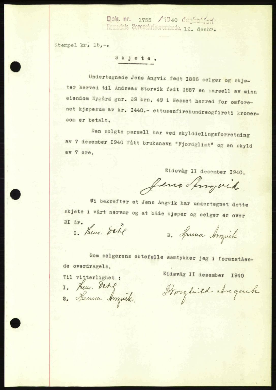 Romsdal sorenskriveri, SAT/A-4149/1/2/2C: Pantebok nr. A9, 1940-1941, Dagboknr: 1755/1940