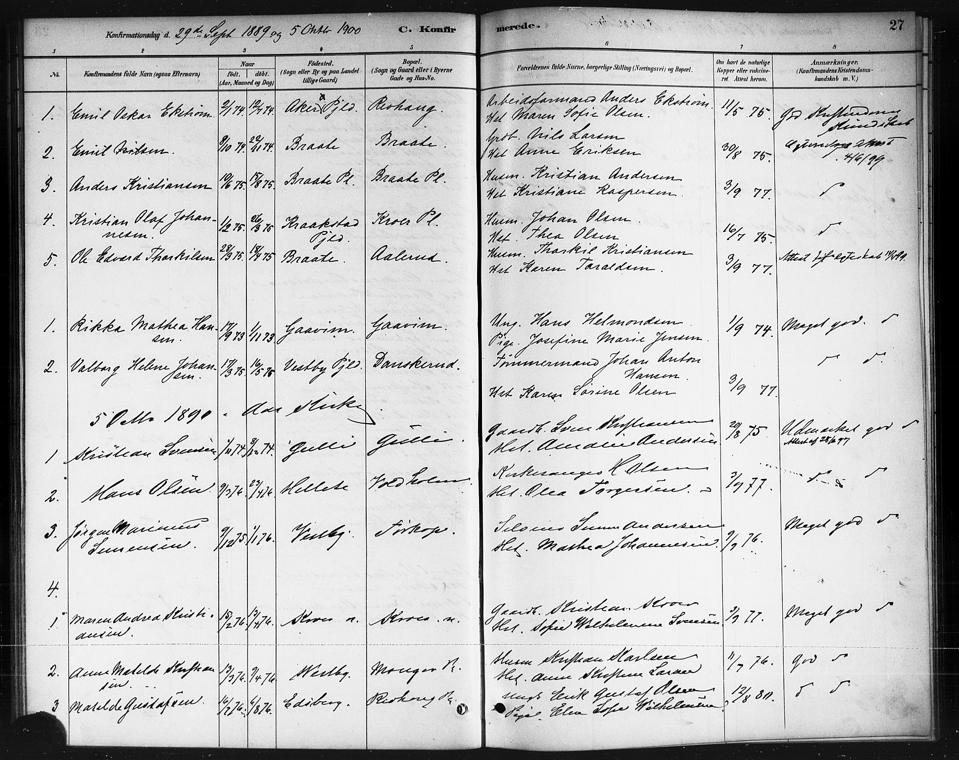 Ås prestekontor Kirkebøker, AV/SAO-A-10894/F/Fc/L0001: Ministerialbok nr. III 1, 1881-1891, s. 27