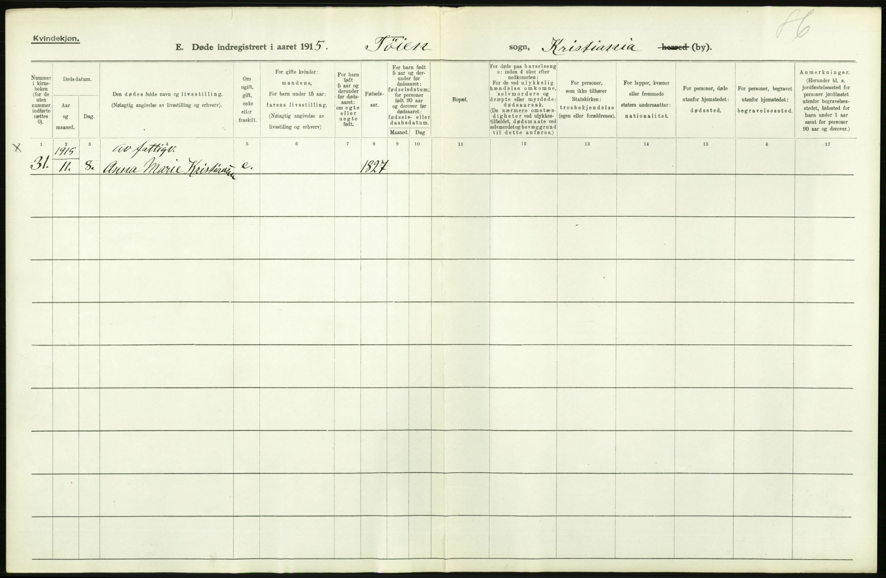 Statistisk sentralbyrå, Sosiodemografiske emner, Befolkning, AV/RA-S-2228/D/Df/Dfb/Dfbe/L0010: Kristiania: Døde, dødfødte., 1915, s. 248