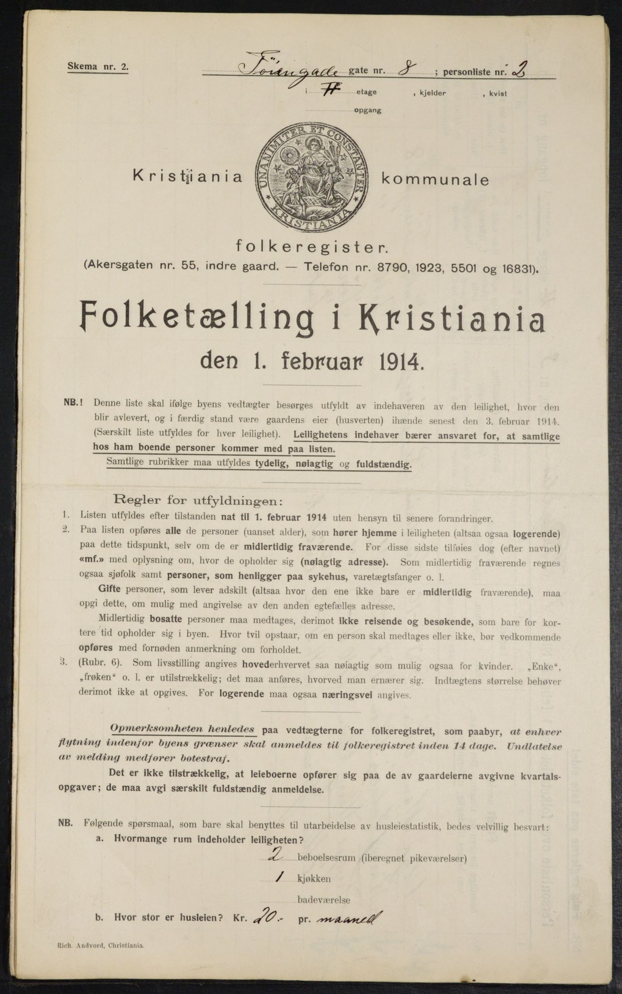 OBA, Kommunal folketelling 1.2.1914 for Kristiania, 1914, s. 118360
