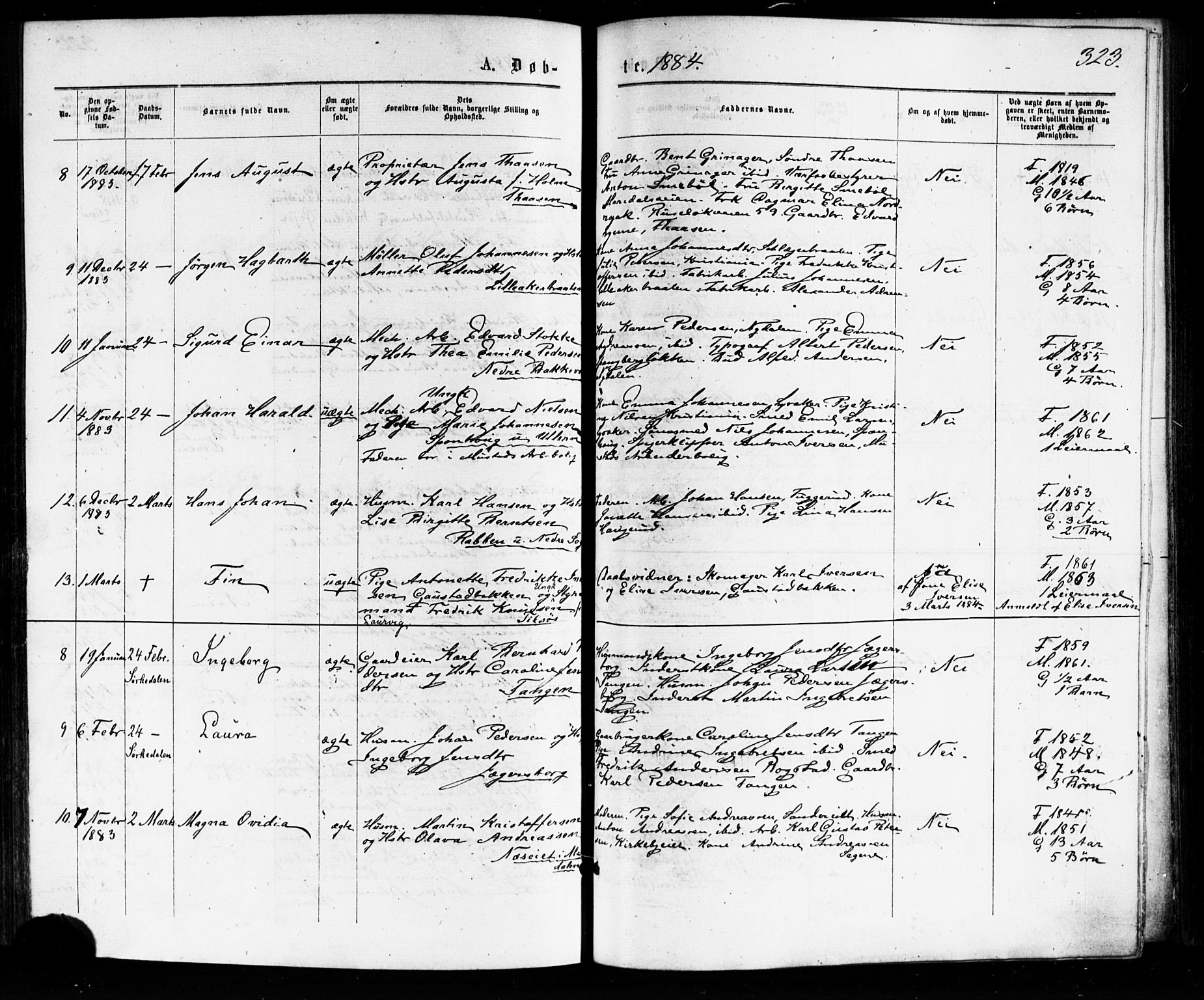 Vestre Aker prestekontor Kirkebøker, AV/SAO-A-10025/F/Fa/L0007: Ministerialbok nr. 7, 1875-1886, s. 323