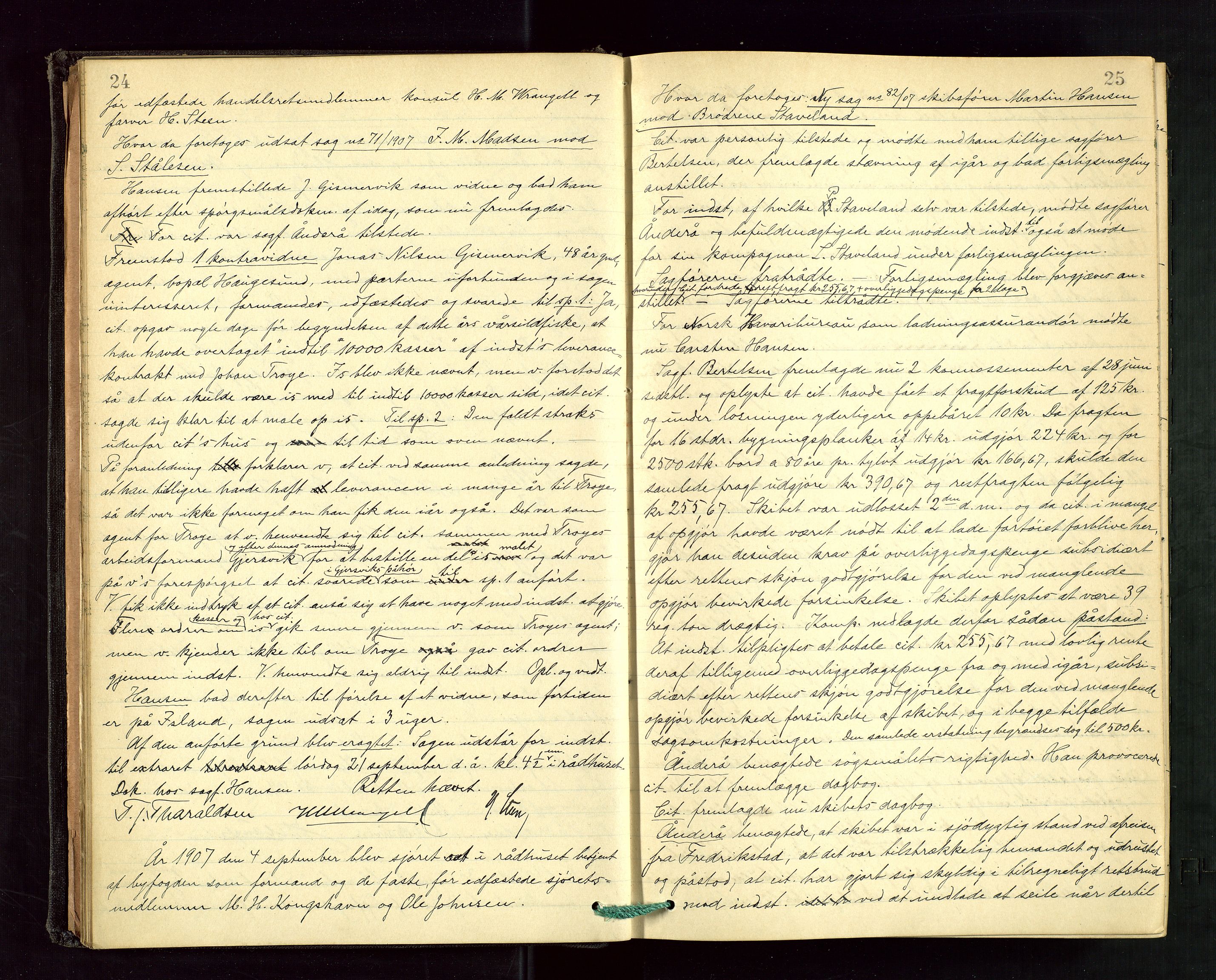 Haugesund tingrett, AV/SAST-A-101415/01/II/IIC/L0021: Pantebok 21, dbnr. 234-1346/30, 1907-1909, s. 24-25