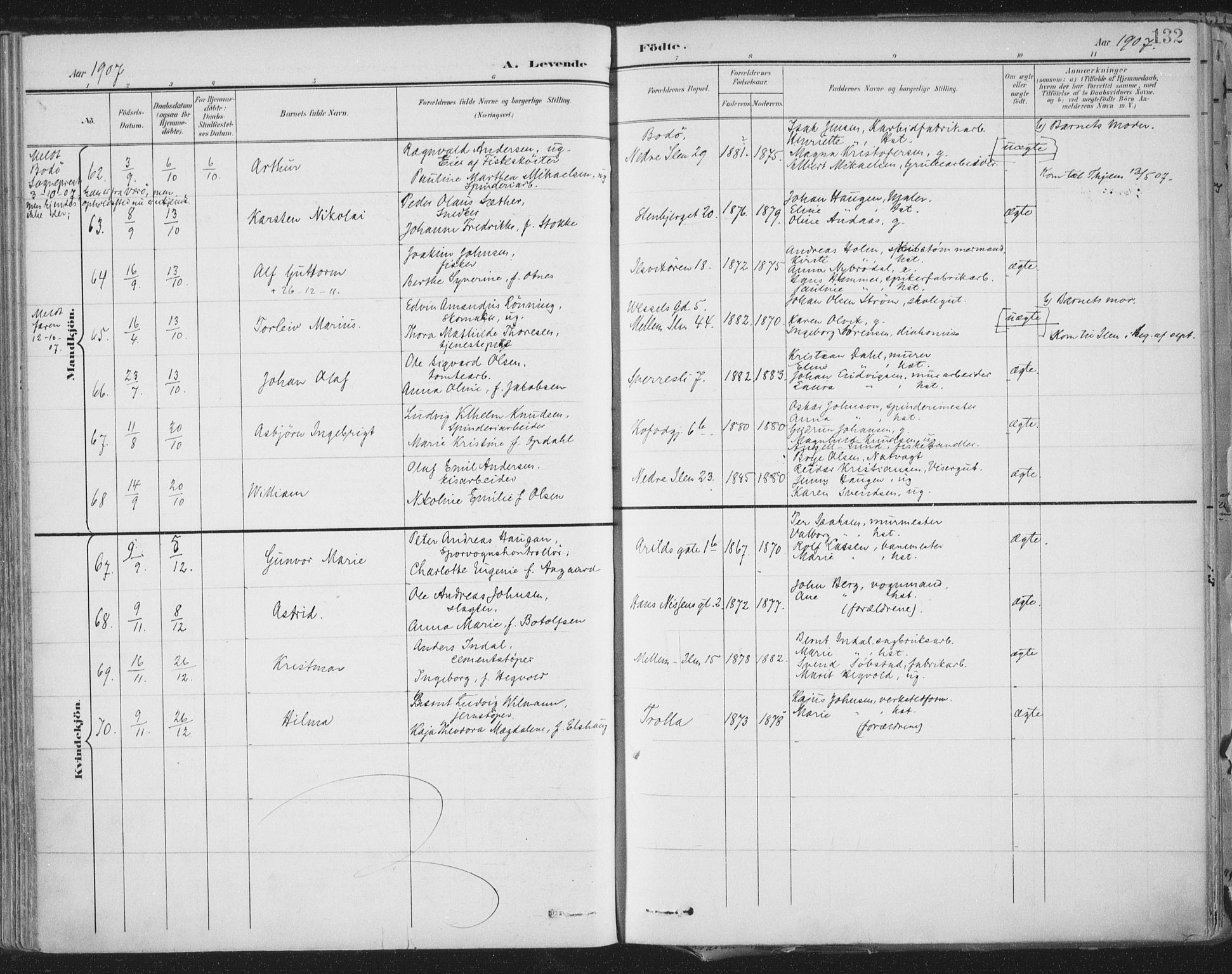 Ministerialprotokoller, klokkerbøker og fødselsregistre - Sør-Trøndelag, SAT/A-1456/603/L0167: Ministerialbok nr. 603A06, 1896-1932, s. 132