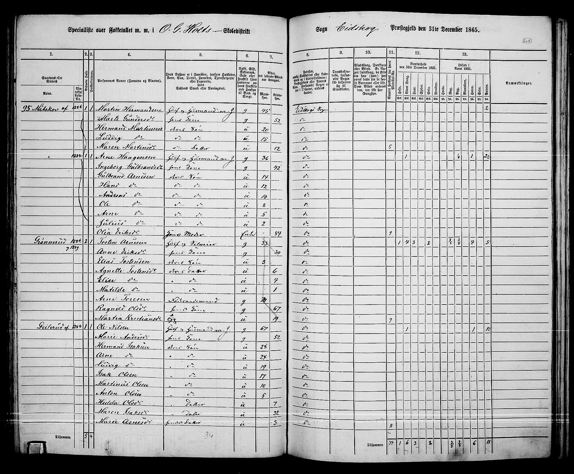 RA, Folketelling 1865 for 0420P Eidskog prestegjeld, 1865, s. 182