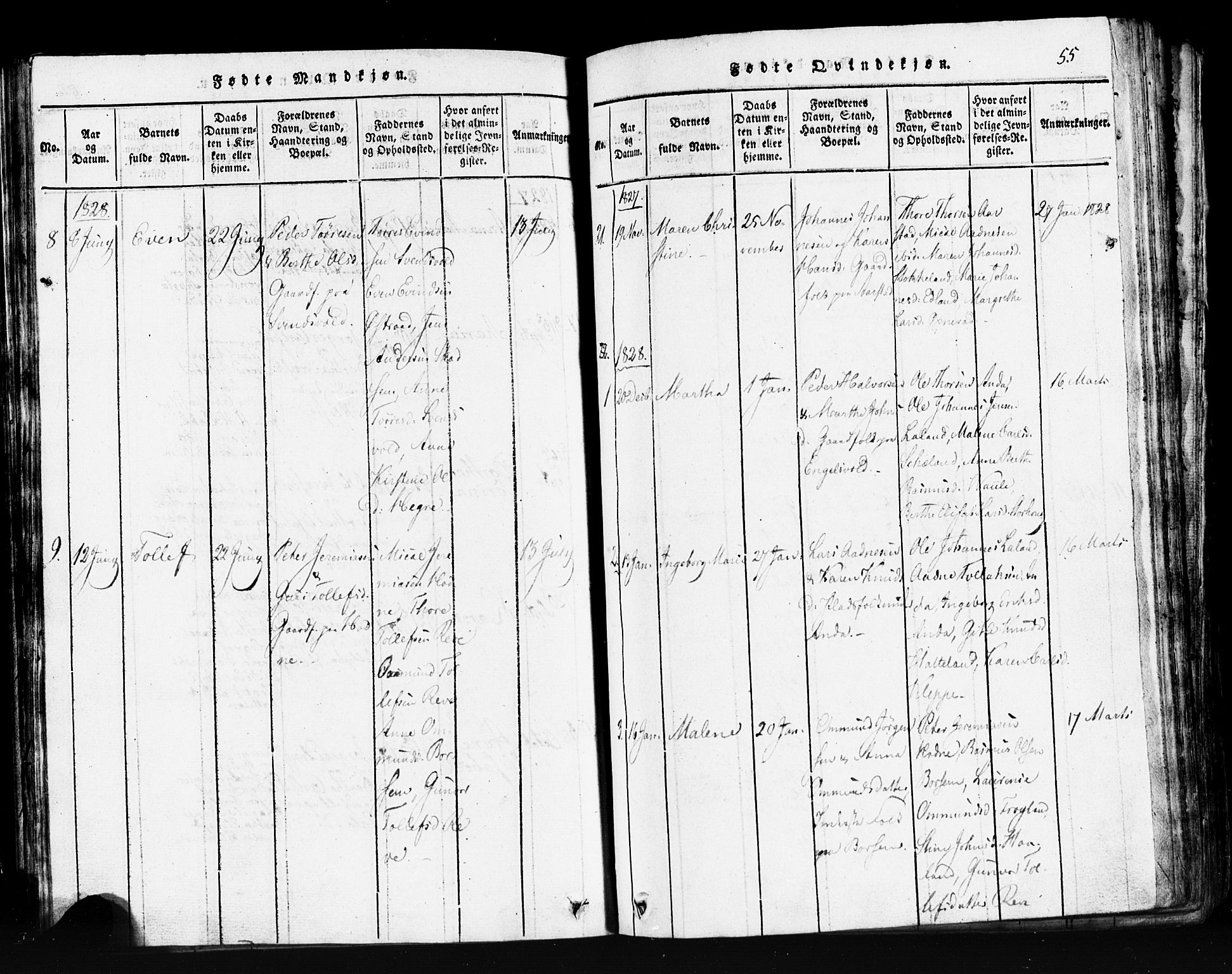 Klepp sokneprestkontor, AV/SAST-A-101803/001/3/30BB/L0001: Klokkerbok nr.  B 1, 1816-1859, s. 55