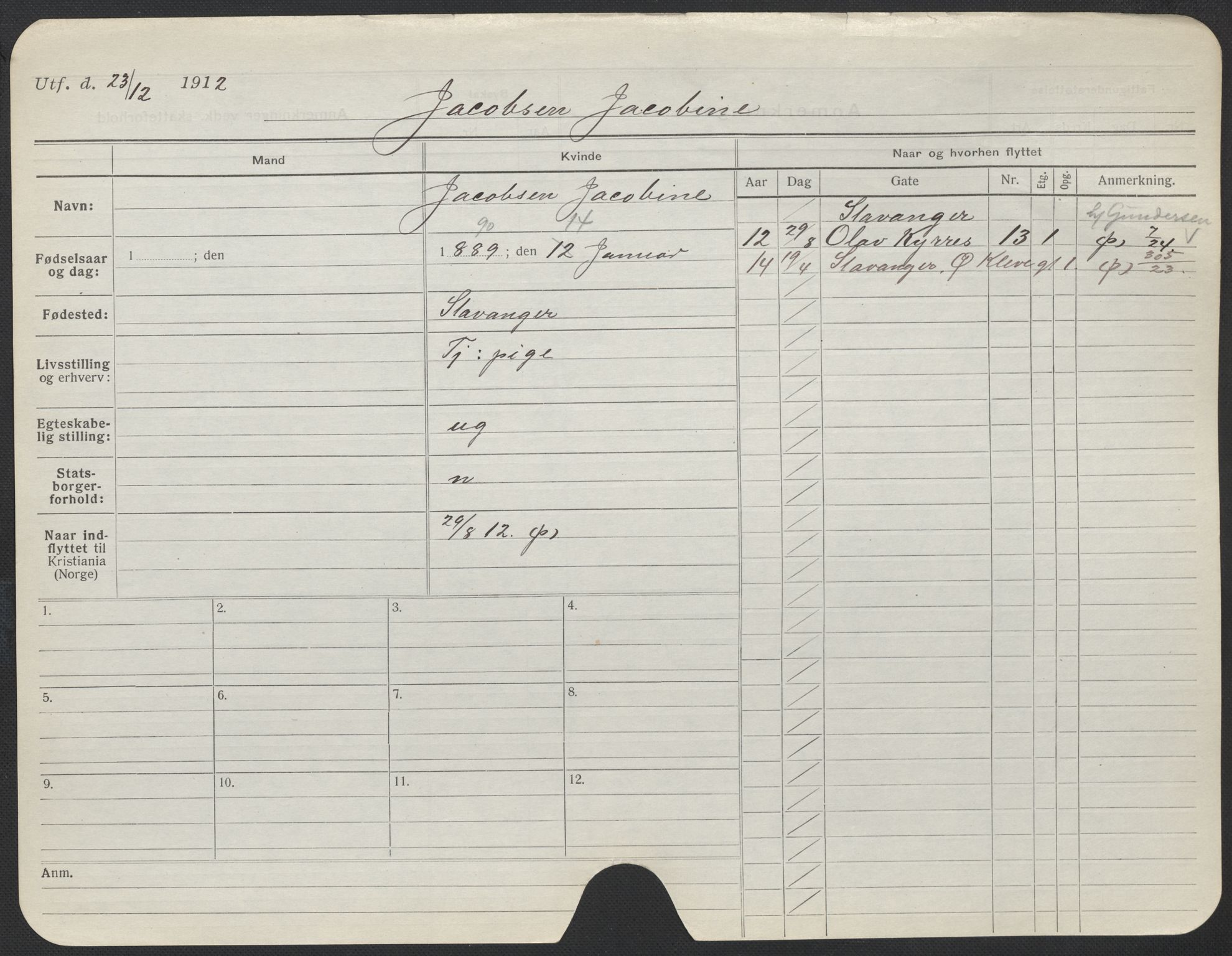 Oslo folkeregister, Registerkort, AV/SAO-A-11715/F/Fa/Fac/L0017: Kvinner, 1906-1914, s. 209a