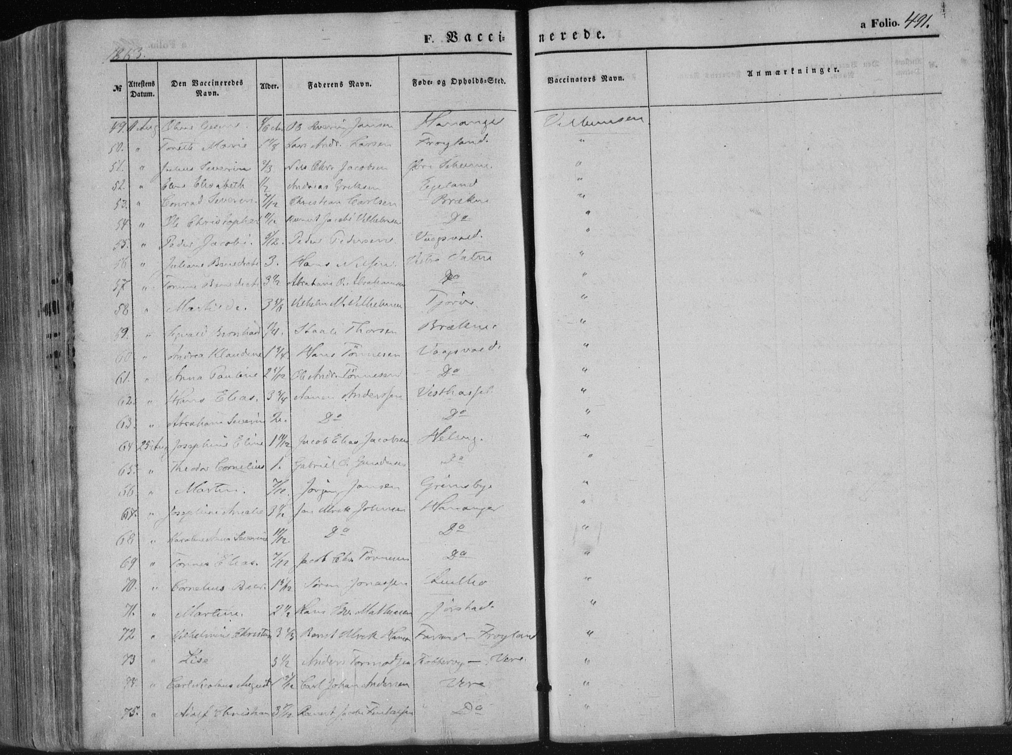 Lista sokneprestkontor, AV/SAK-1111-0027/F/Fa/L0011: Ministerialbok nr. A 11, 1861-1878, s. 491