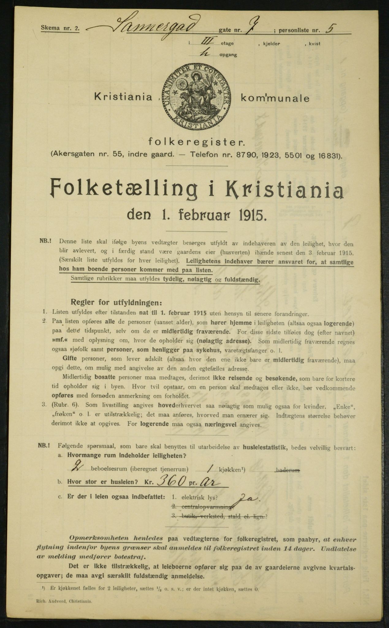 OBA, Kommunal folketelling 1.2.1915 for Kristiania, 1915, s. 88104