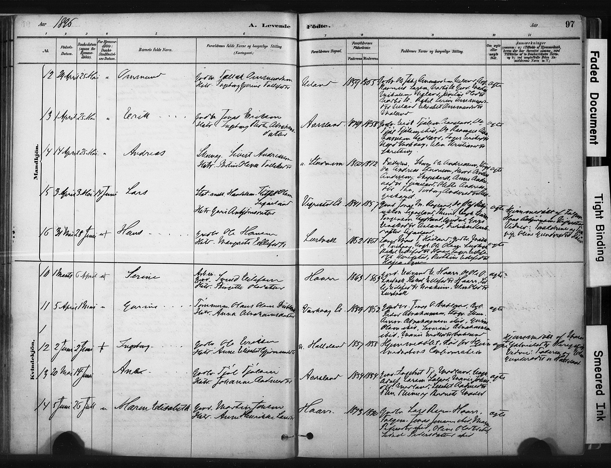 Hå sokneprestkontor, AV/SAST-A-101801/001/30BA/L0011: Ministerialbok nr. A 10, 1879-1900, s. 97