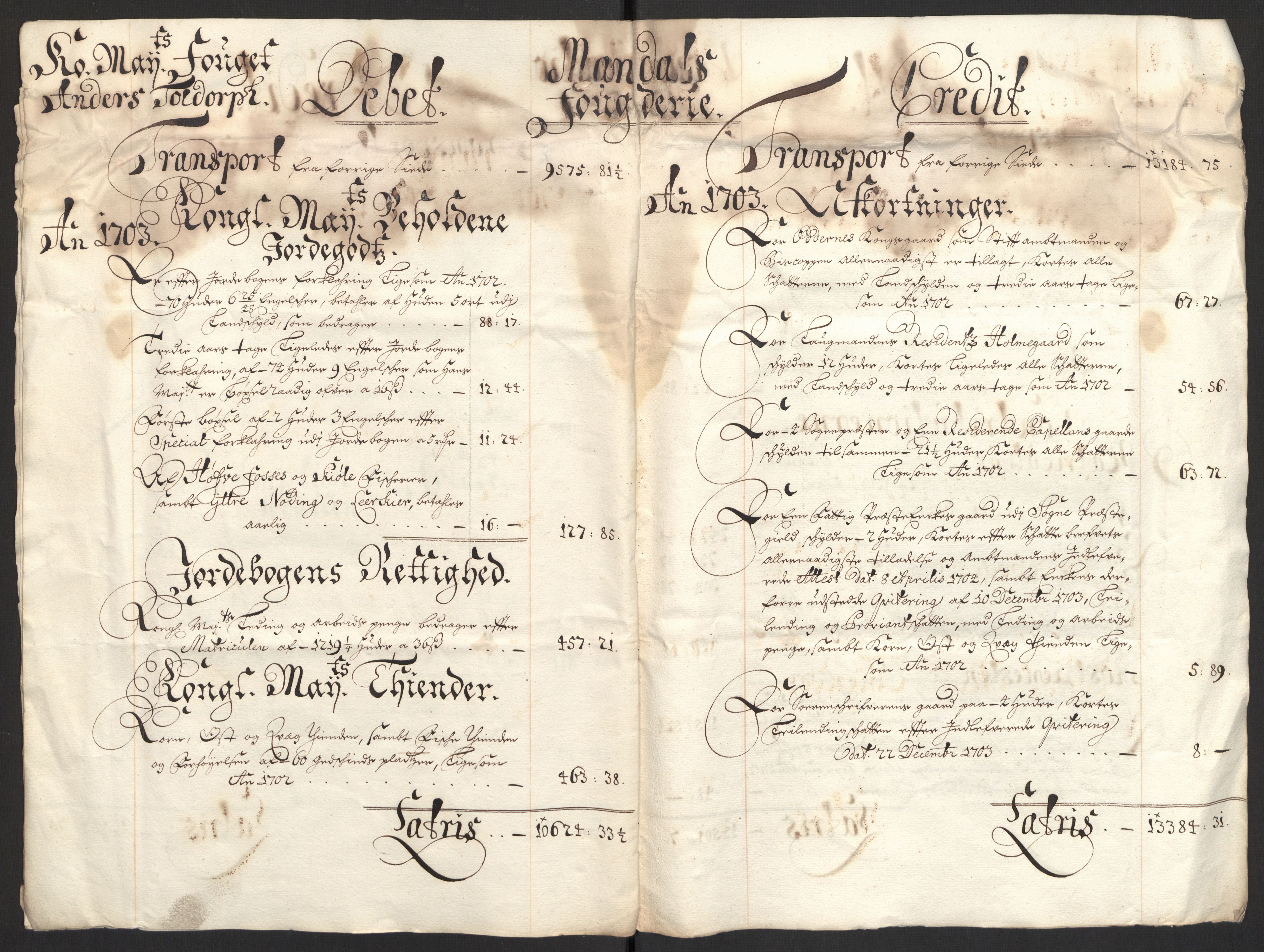 Rentekammeret inntil 1814, Reviderte regnskaper, Fogderegnskap, AV/RA-EA-4092/R43/L2550: Fogderegnskap Lista og Mandal, 1703-1704, s. 8