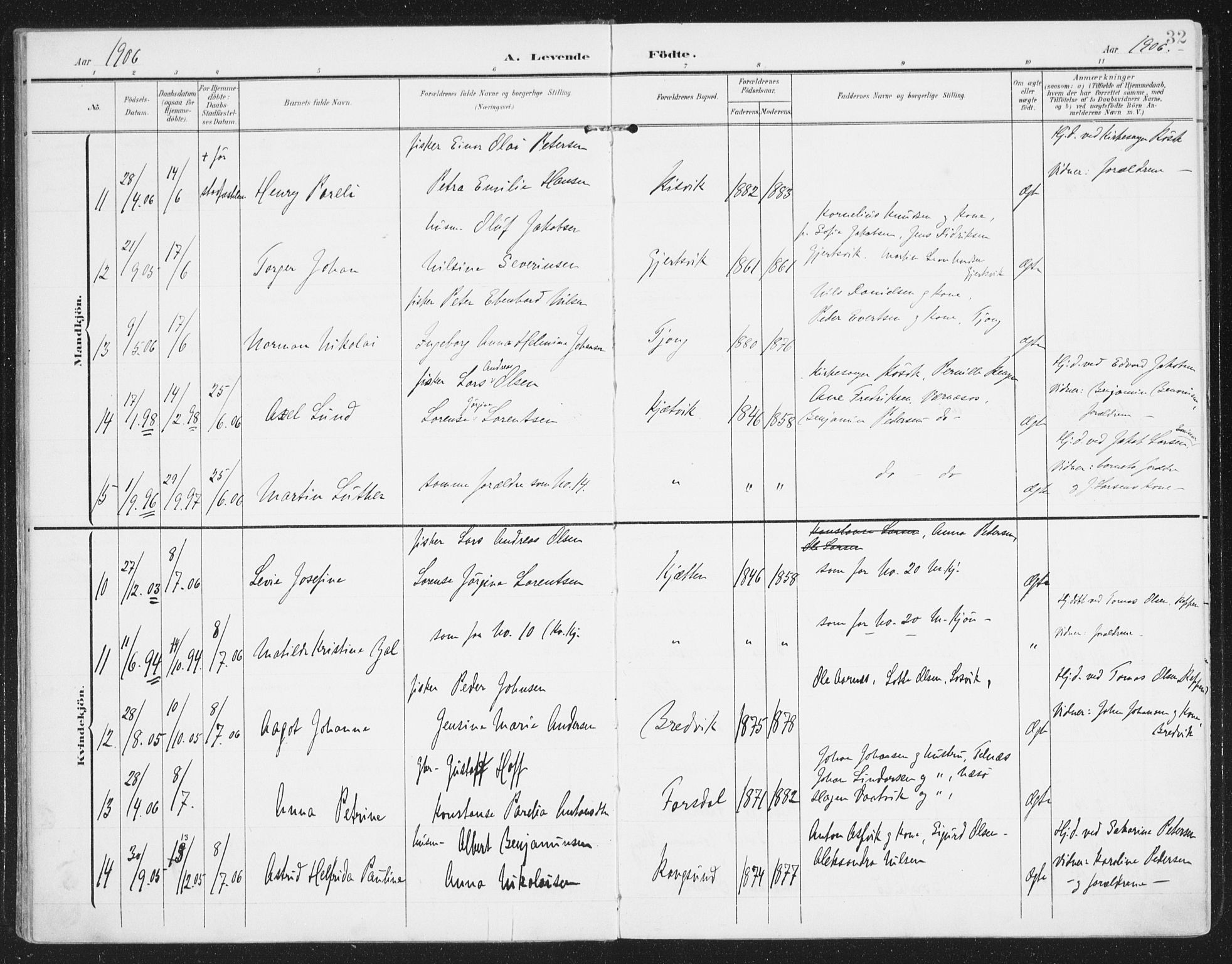 Ministerialprotokoller, klokkerbøker og fødselsregistre - Nordland, AV/SAT-A-1459/841/L0612: Ministerialbok nr. 841A15, 1902-1910, s. 32