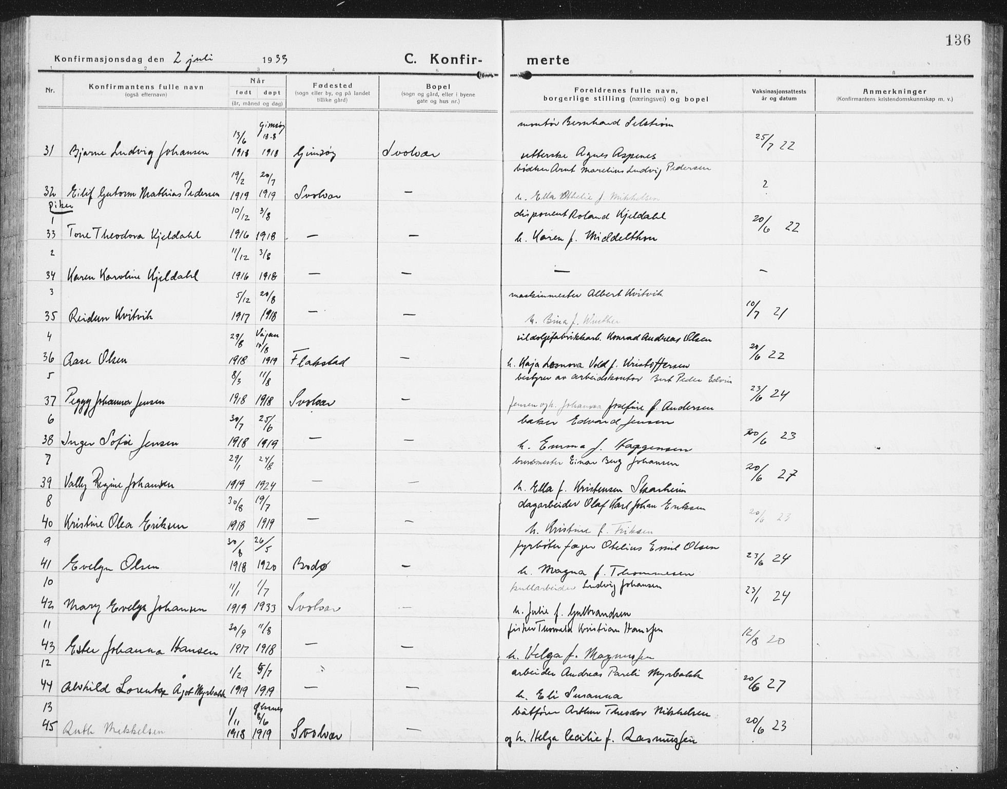 Ministerialprotokoller, klokkerbøker og fødselsregistre - Nordland, AV/SAT-A-1459/877/L1117: Klokkerbok nr. 877C01, 1923-1942, s. 136