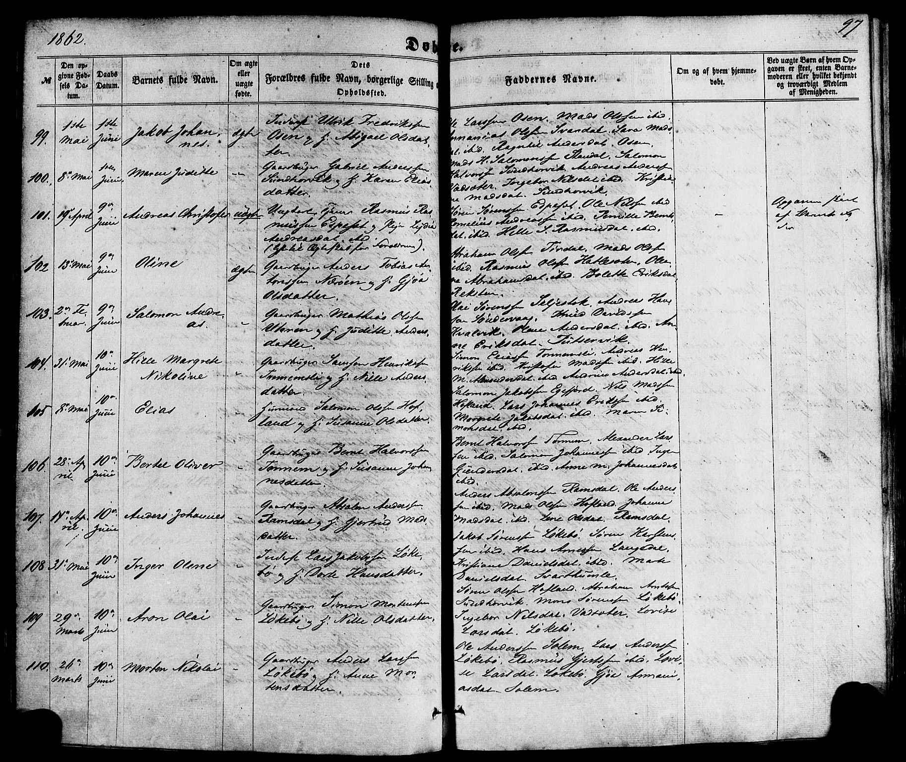 Kinn sokneprestembete, AV/SAB-A-80801/H/Haa/Haaa/L0006: Ministerialbok nr. A 6, 1857-1885, s. 97