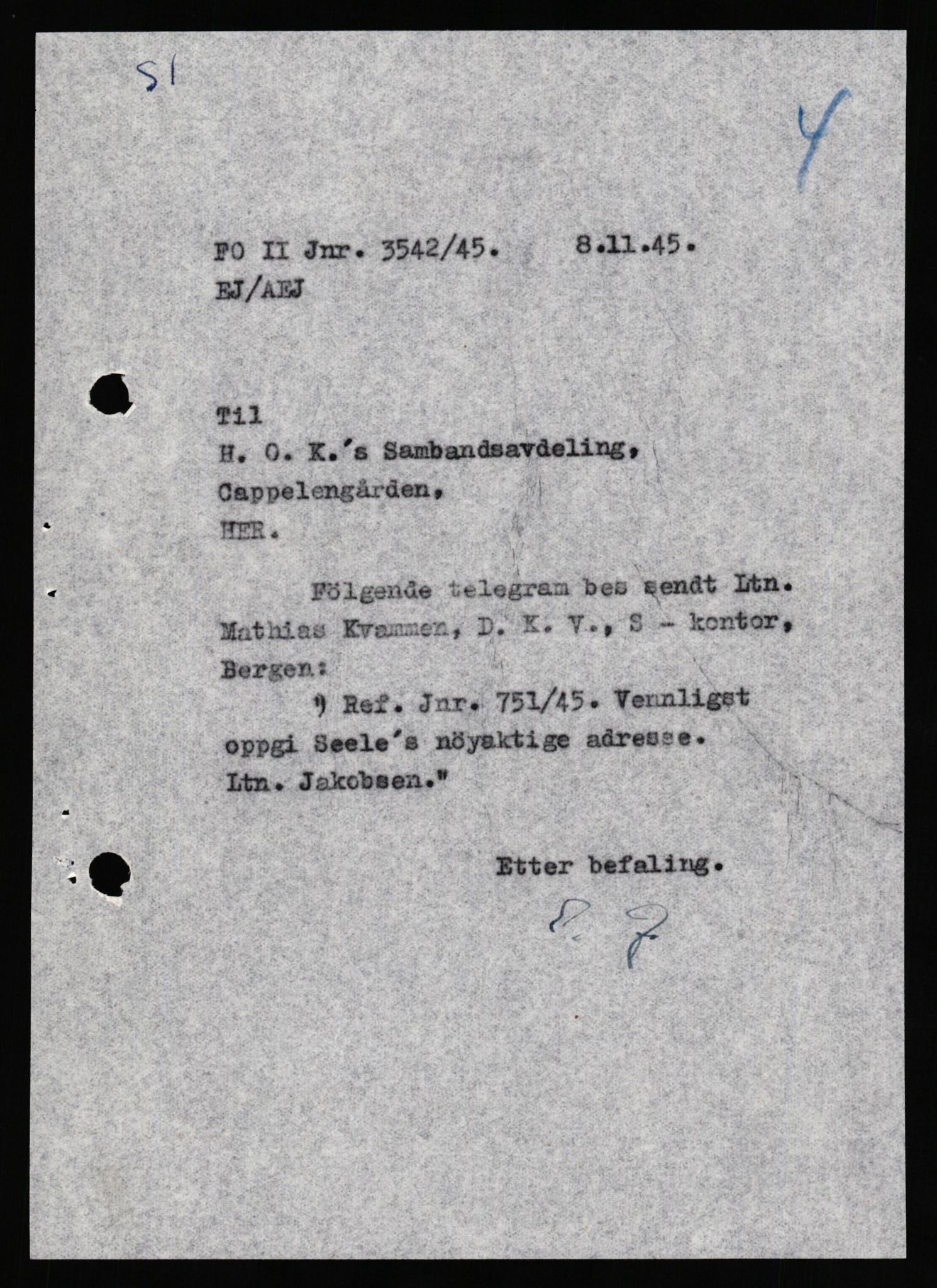 Forsvaret, Forsvarets overkommando II, RA/RAFA-3915/D/Db/L0031: CI Questionaires. Tyske okkupasjonsstyrker i Norge. Tyskere., 1945-1946, s. 411