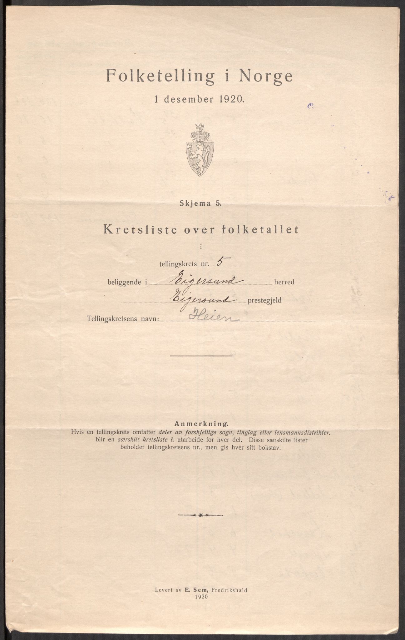 SAST, Folketelling 1920 for 1116 Eigersund herred, 1920, s. 19