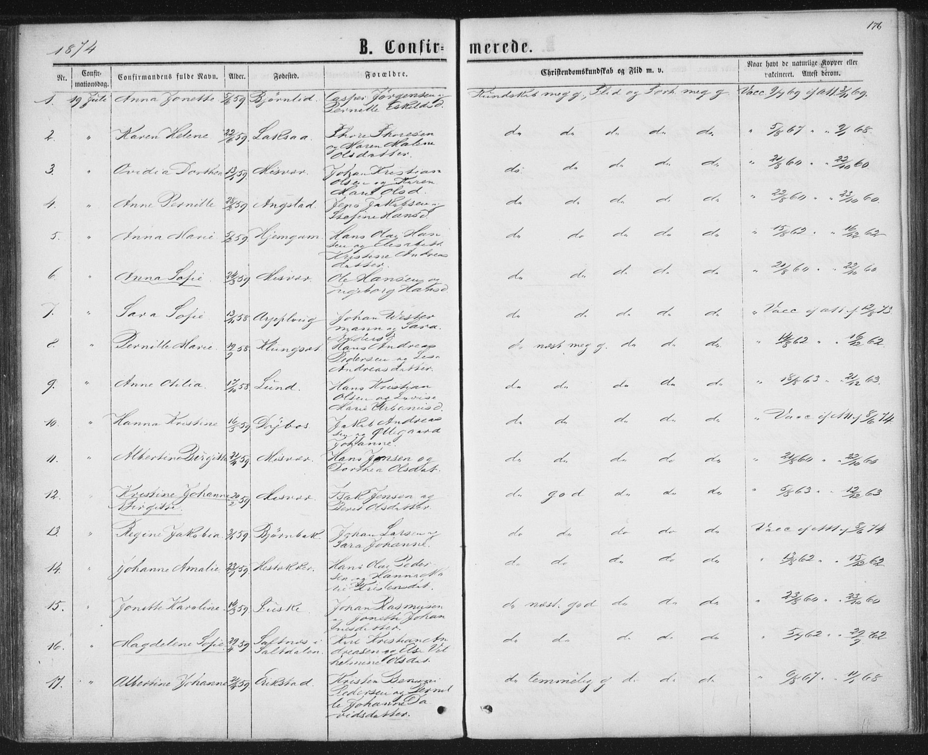 Ministerialprotokoller, klokkerbøker og fødselsregistre - Nordland, AV/SAT-A-1459/852/L0739: Ministerialbok nr. 852A09, 1866-1877, s. 176