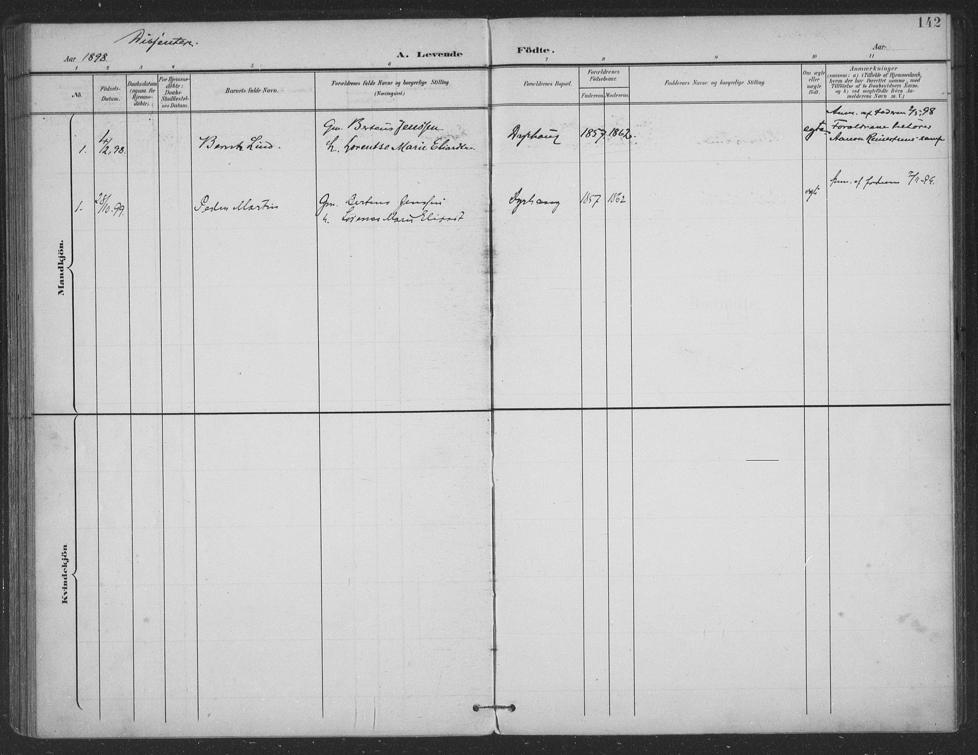 Ministerialprotokoller, klokkerbøker og fødselsregistre - Nordland, AV/SAT-A-1459/863/L0899: Ministerialbok nr. 863A11, 1897-1906, s. 142