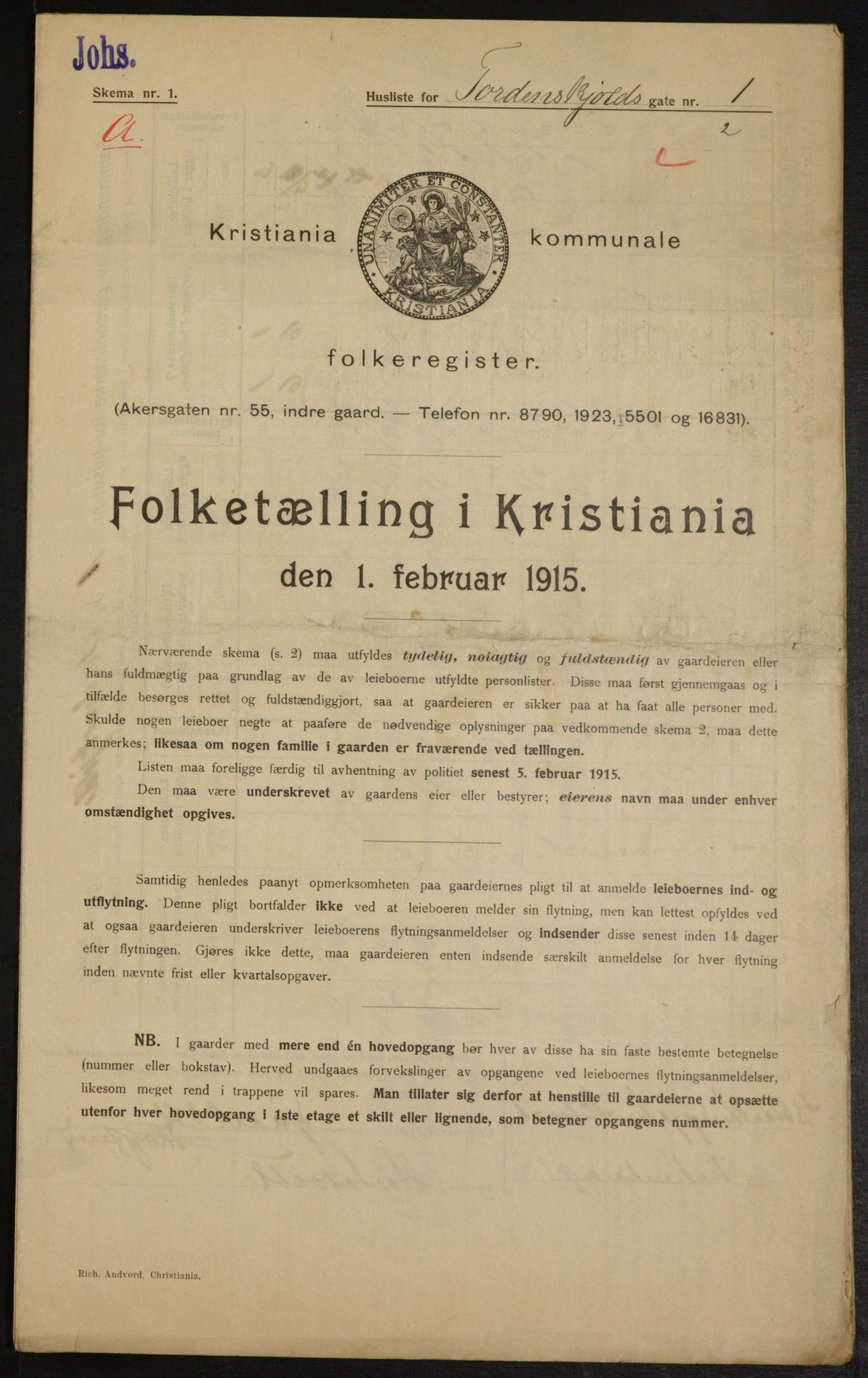 OBA, Kommunal folketelling 1.2.1915 for Kristiania, 1915, s. 114053