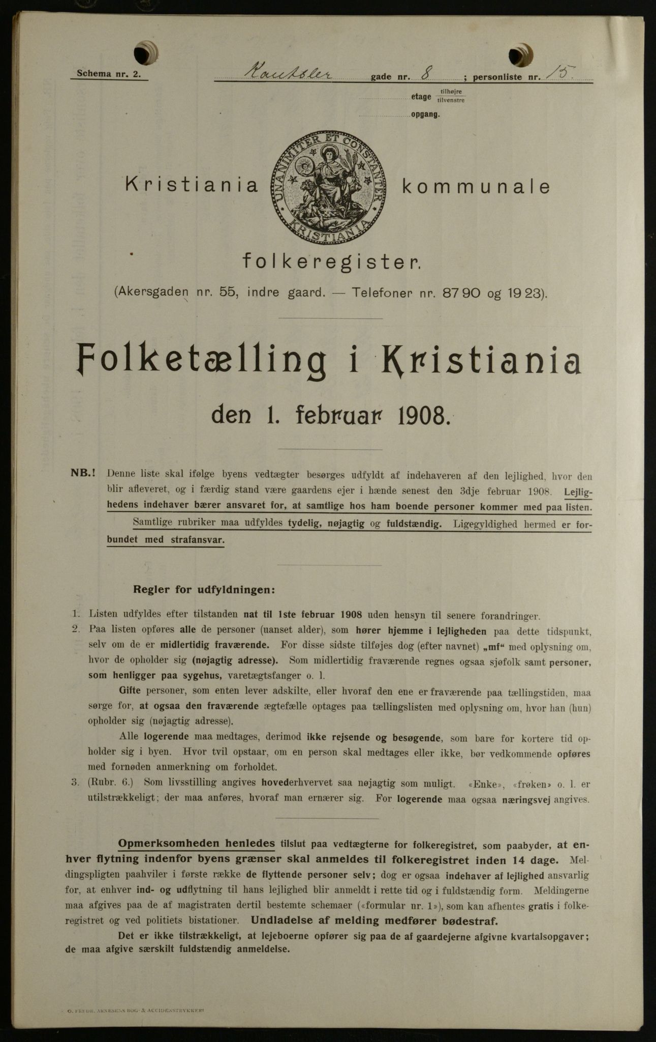 OBA, Kommunal folketelling 1.2.1908 for Kristiania kjøpstad, 1908, s. 42963