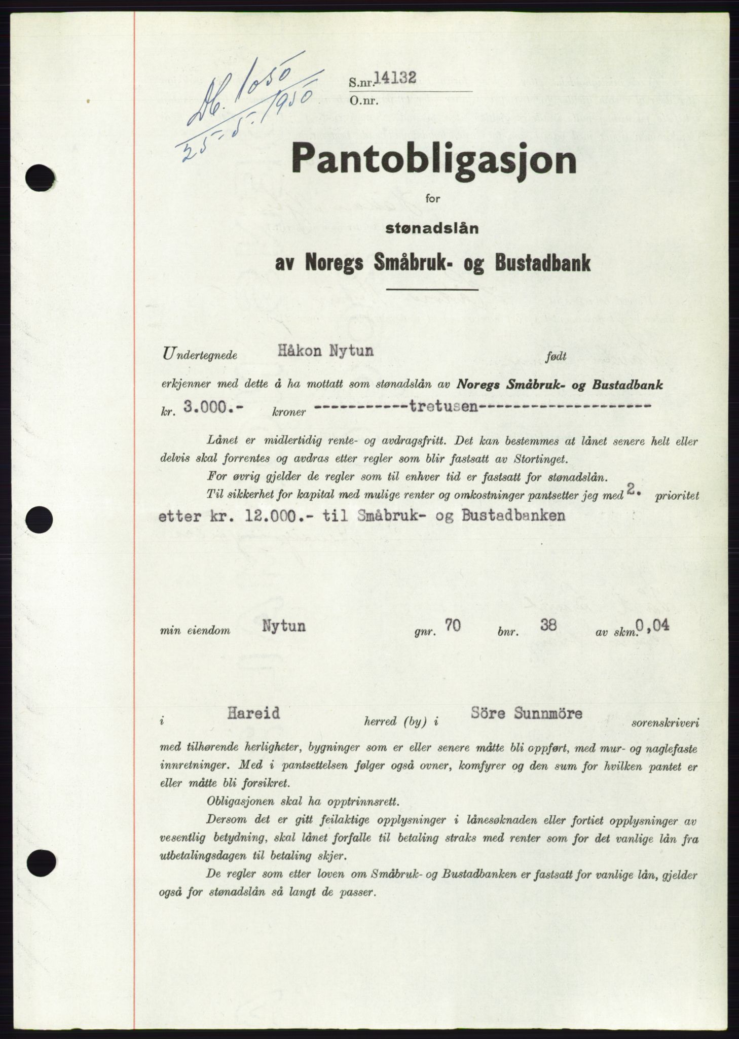 Søre Sunnmøre sorenskriveri, SAT/A-4122/1/2/2C/L0118: Pantebok nr. 6B, 1949-1950, Dagboknr: 1050/1950