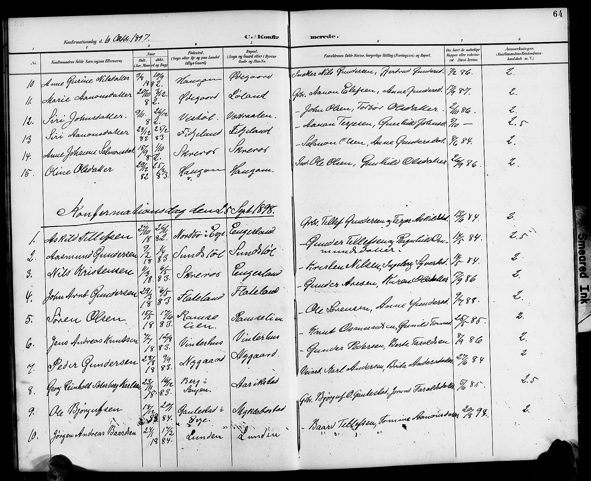 Herefoss sokneprestkontor, AV/SAK-1111-0019/F/Fb/Fbb/L0003: Klokkerbok nr. B 3, 1892-1917, s. 64