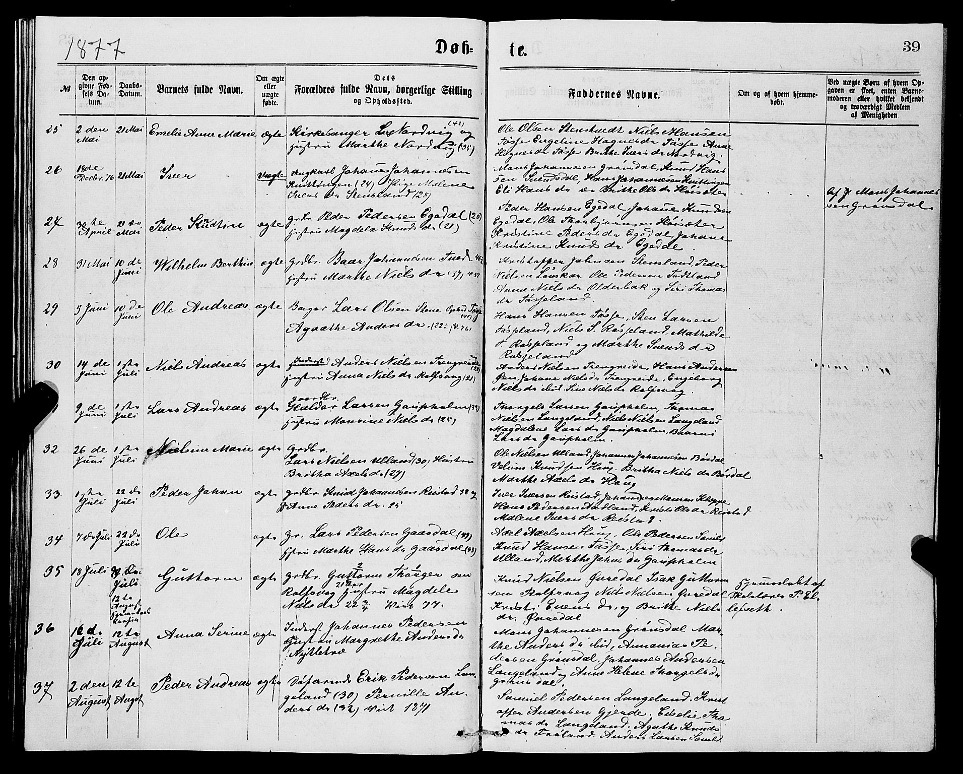 Samnanger Sokneprestembete, AV/SAB-A-77501/H/Hab: Klokkerbok nr. A 1, 1869-1878, s. 39