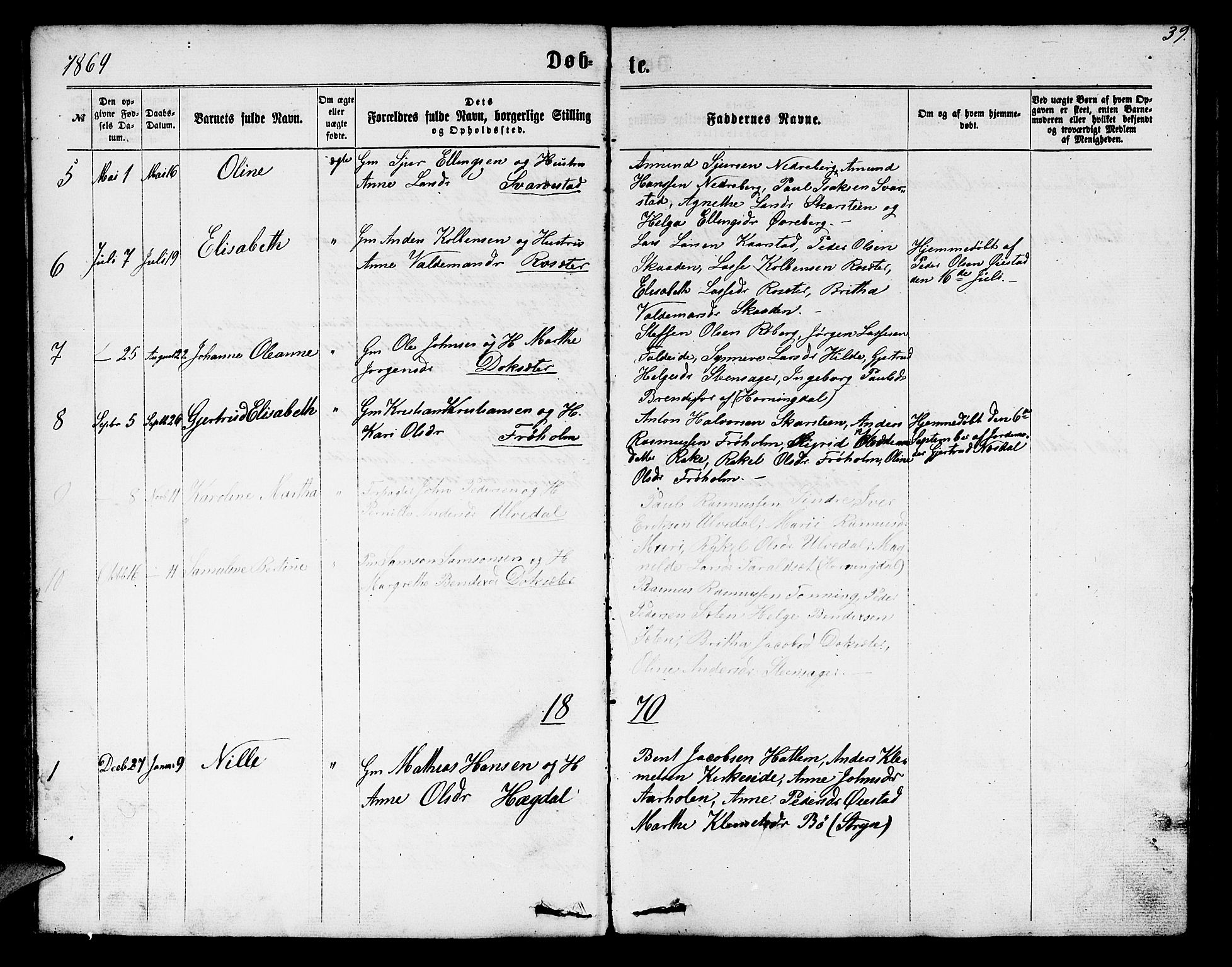 Innvik sokneprestembete, AV/SAB-A-80501: Klokkerbok nr. A 2, 1864-1885, s. 39