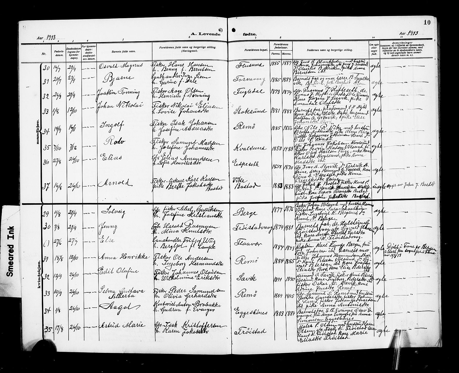 Ministerialprotokoller, klokkerbøker og fødselsregistre - Møre og Romsdal, AV/SAT-A-1454/507/L0083: Klokkerbok nr. 507C06, 1912-1919, s. 10