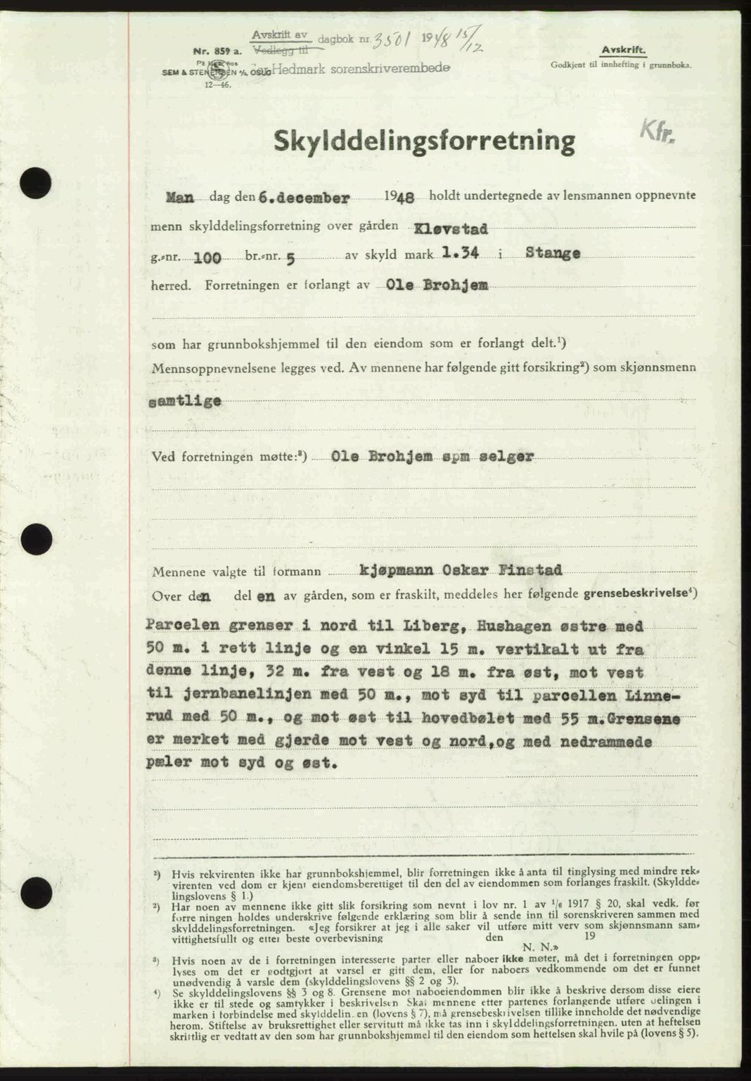 Sør-Hedmark sorenskriveri, SAH/TING-014/H/Hb/Hbd/L0018: Pantebok nr. 18, 1948-1949, Dagboknr: 3501/1948
