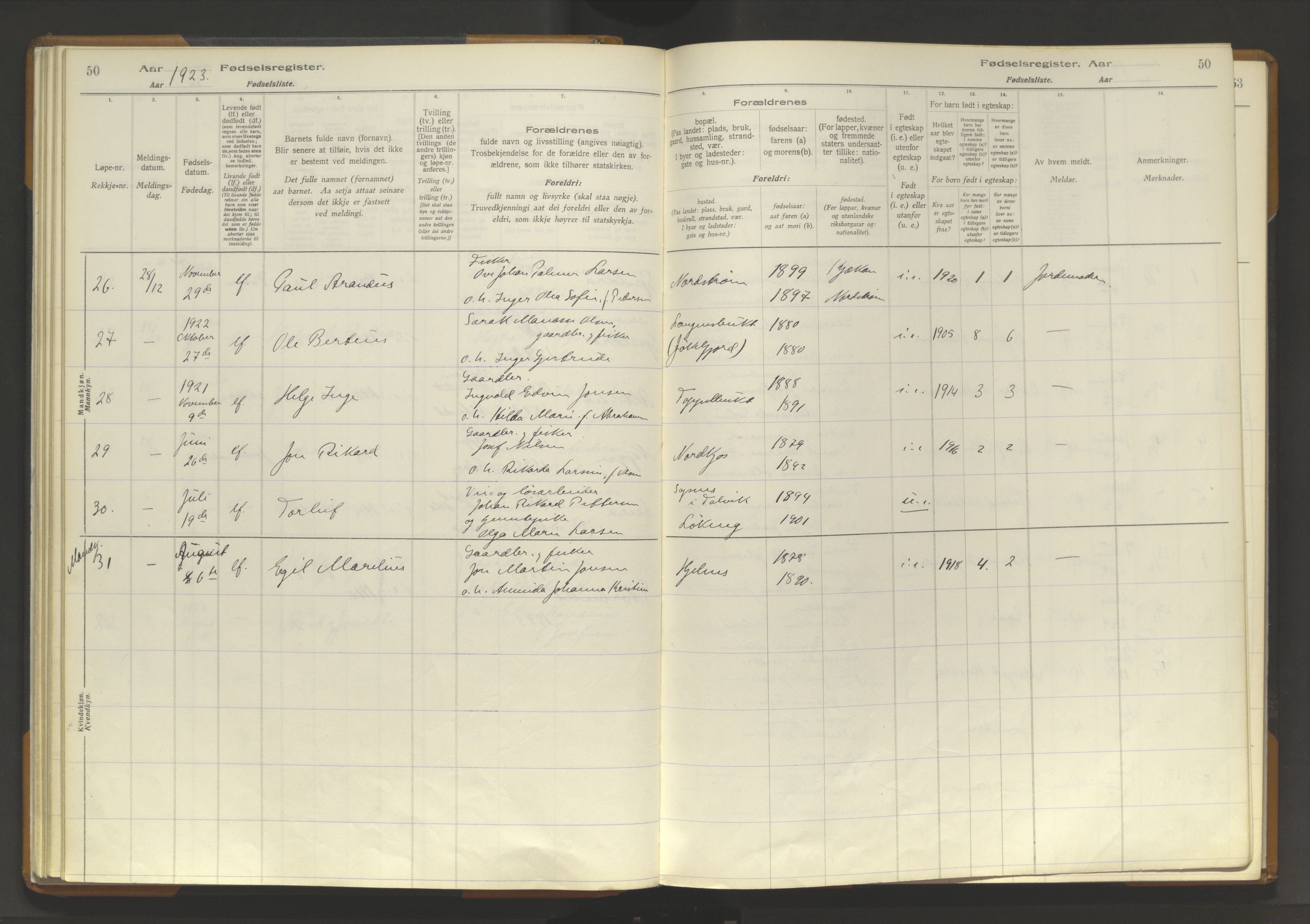 Skjervøy sokneprestkontor, AV/SATØ-S-1300/I/Ia/L0062: Fødselsregister nr. 62, 1916-1950, s. 50